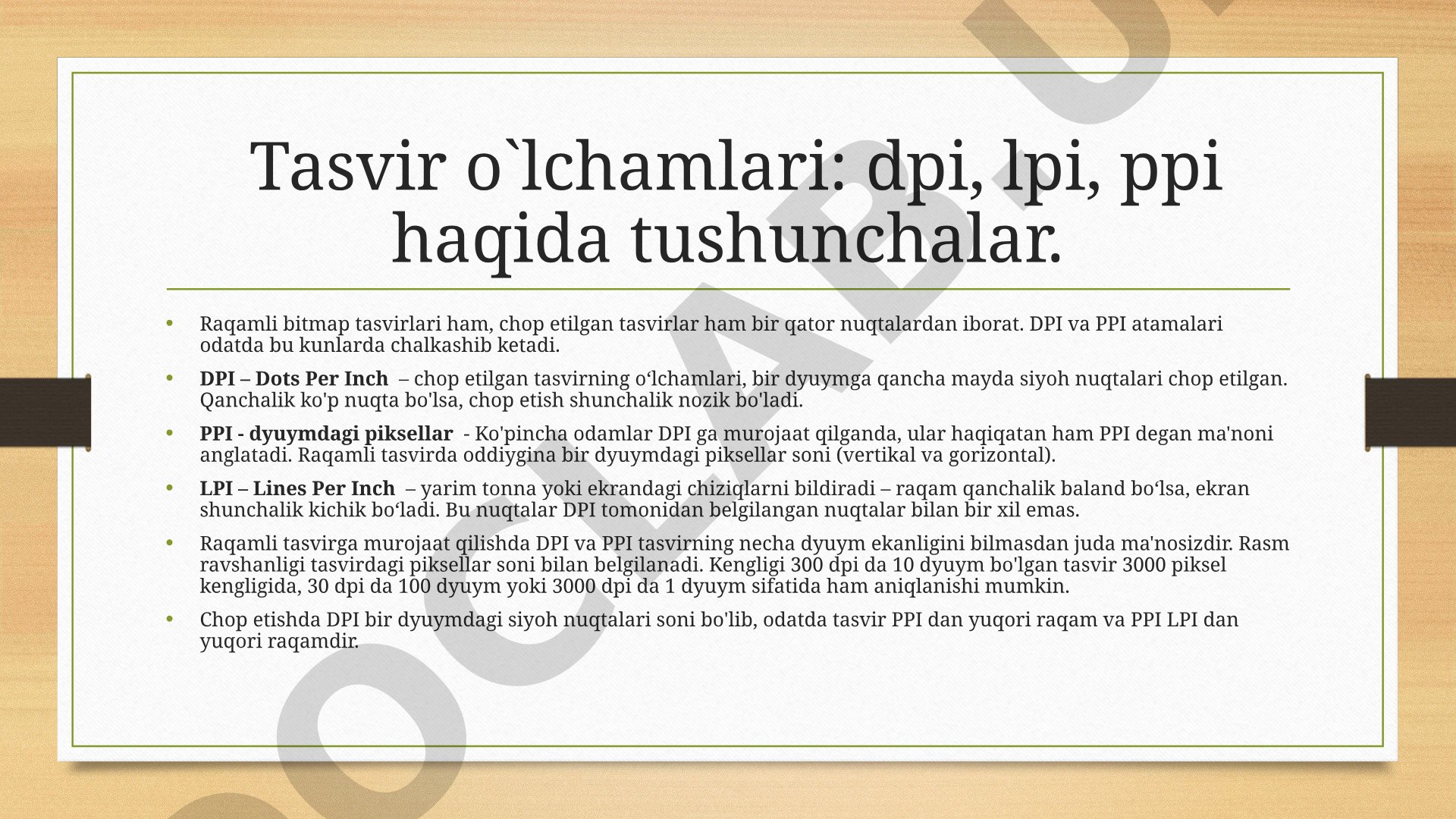 DPI, PPI va LPI tushunchalari