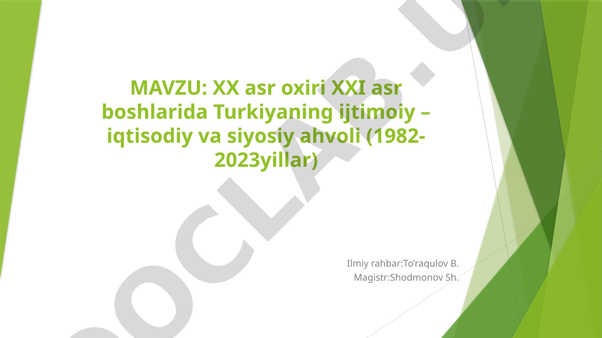 Turkiya ijtimoiy-iqtisodiy va siyosiy tarixi (1982-2023)