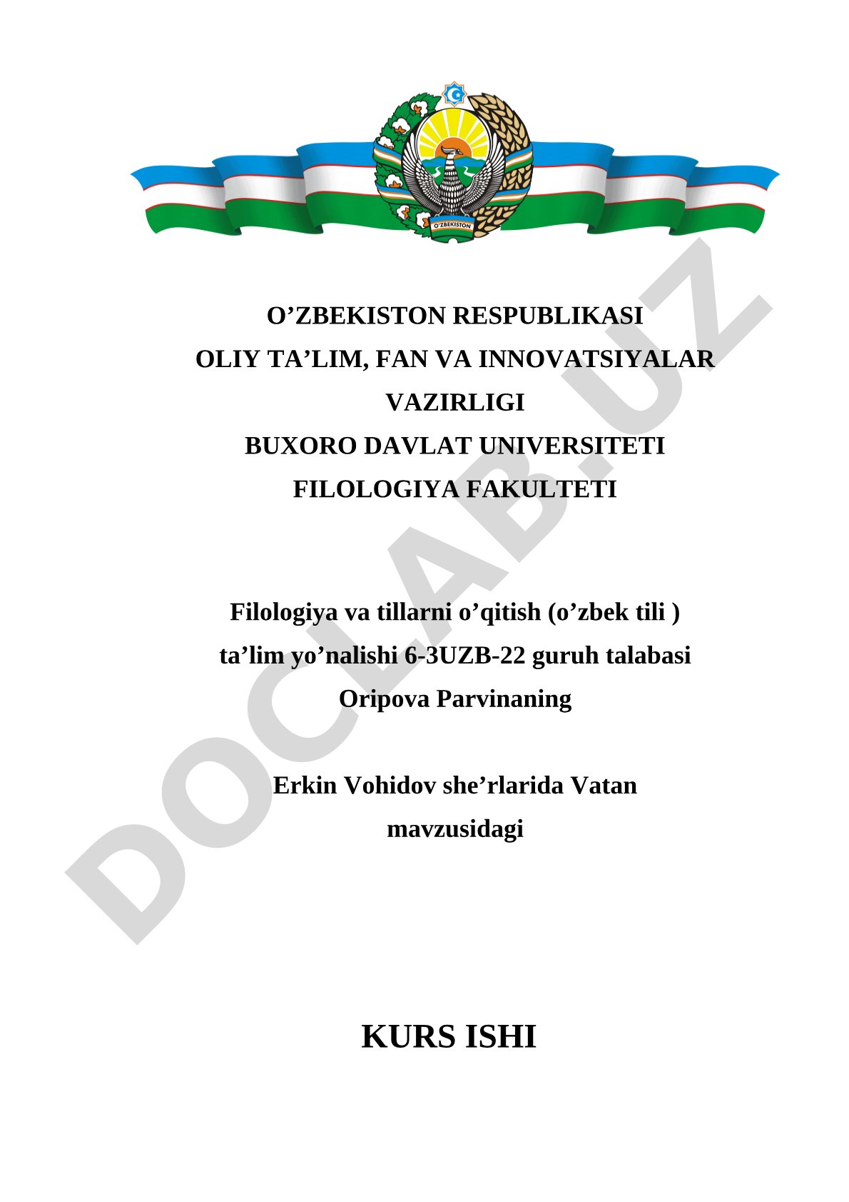 Erkin Vohidov she'rlarida Vatan