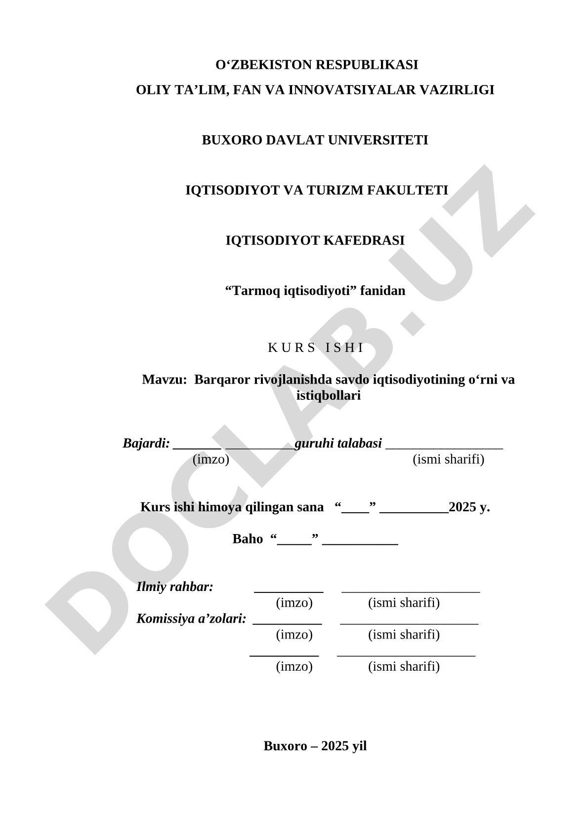 Savdo iqtisodiyoti kurs ishi