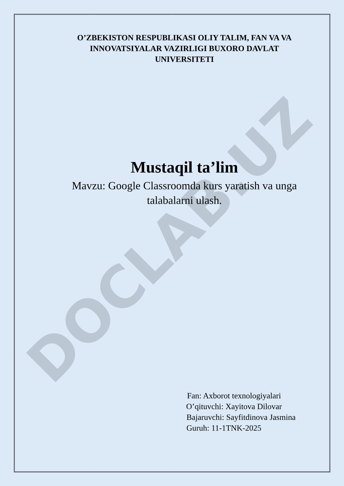 Google Classroom kurs yaratish qo'llanmasi
