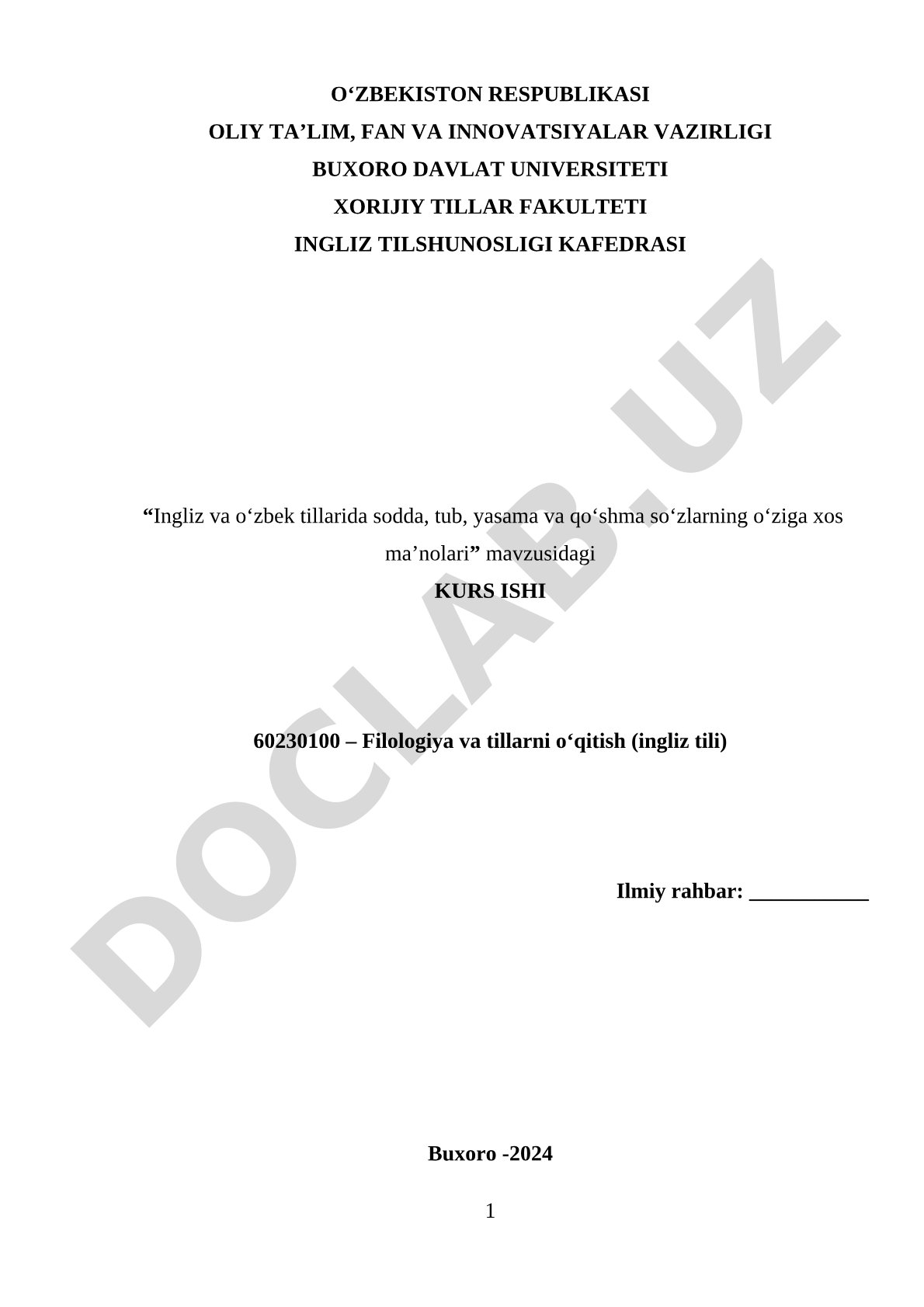 Ingliz va o'zbek tillarida so'z turlari kurs ishi
