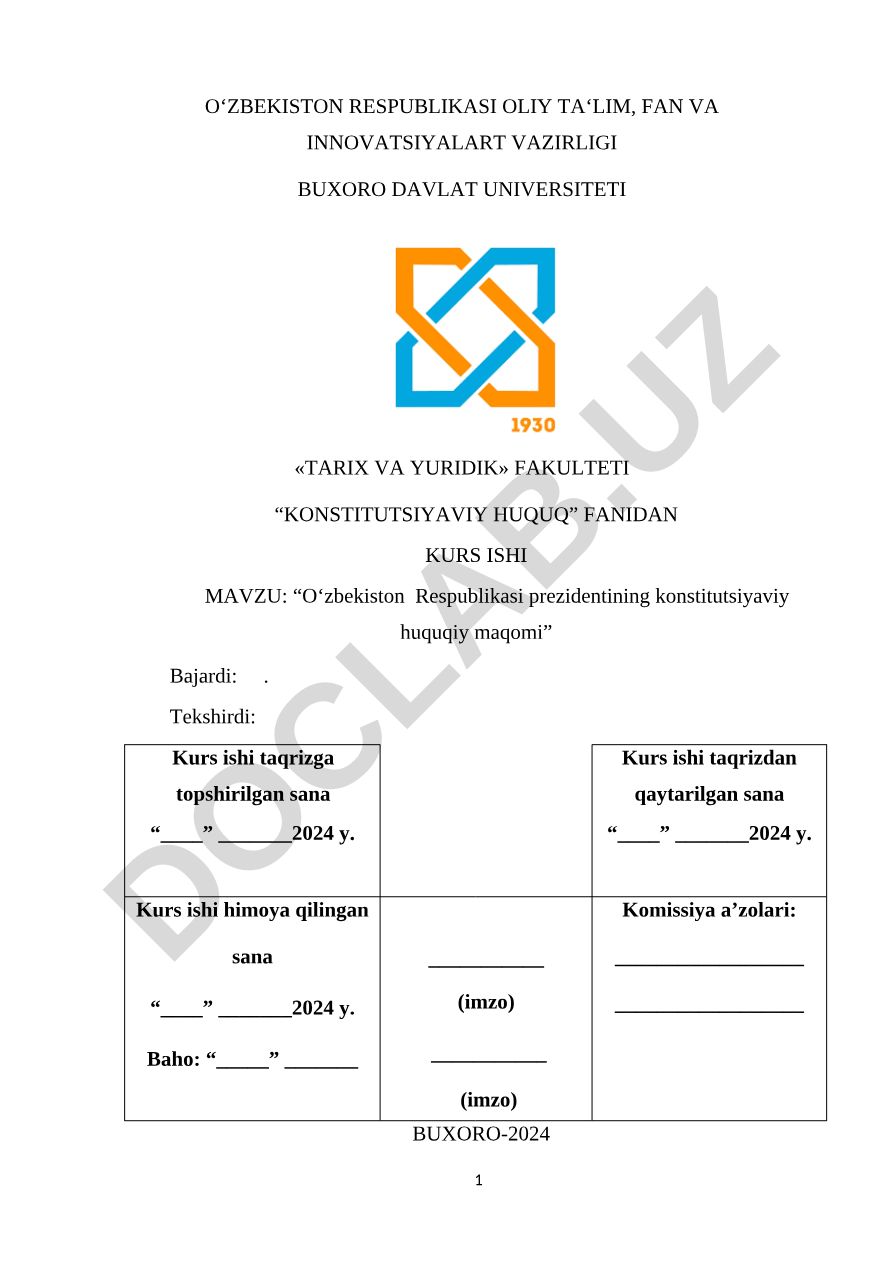 Oʻzbekiston Respublikasi prezidentining konstitutsiyaviy huquqiy maqomi