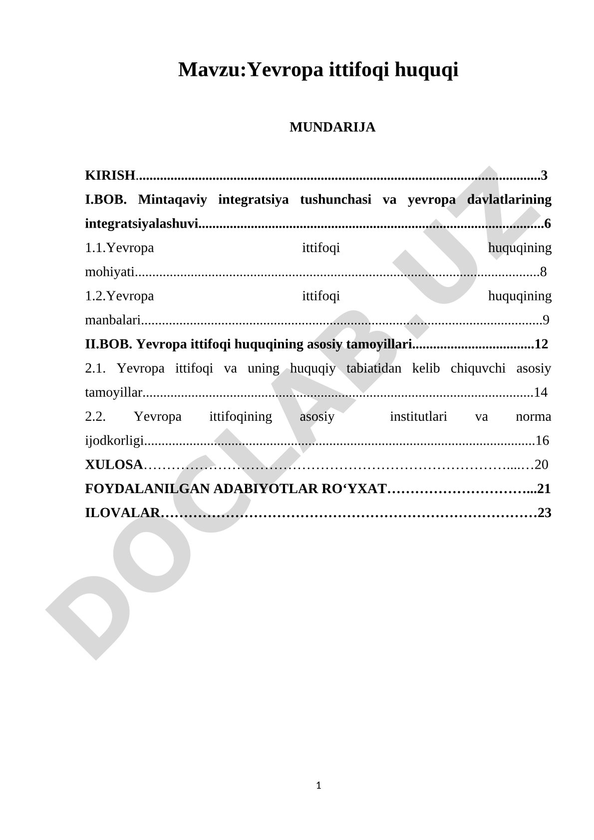 Yevropa Ittifoqi Huquqi Kurs Ishi