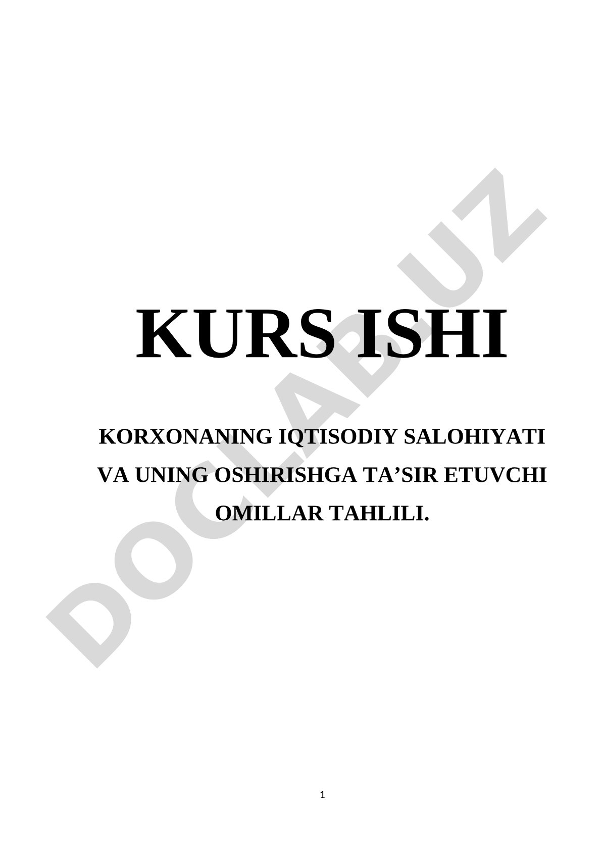 Korxonaning Iqtisodiy Salohiyati Tahlili