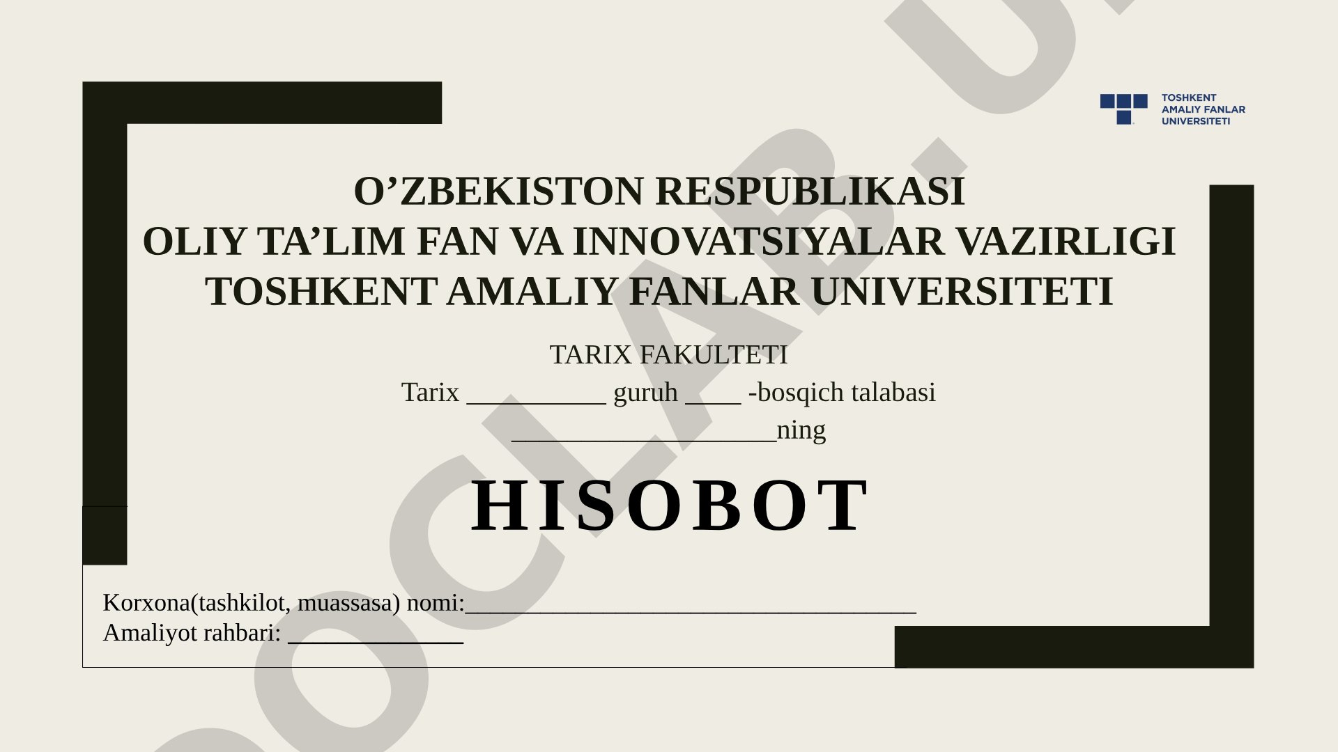 Pedagogik amaliyot hisoboti