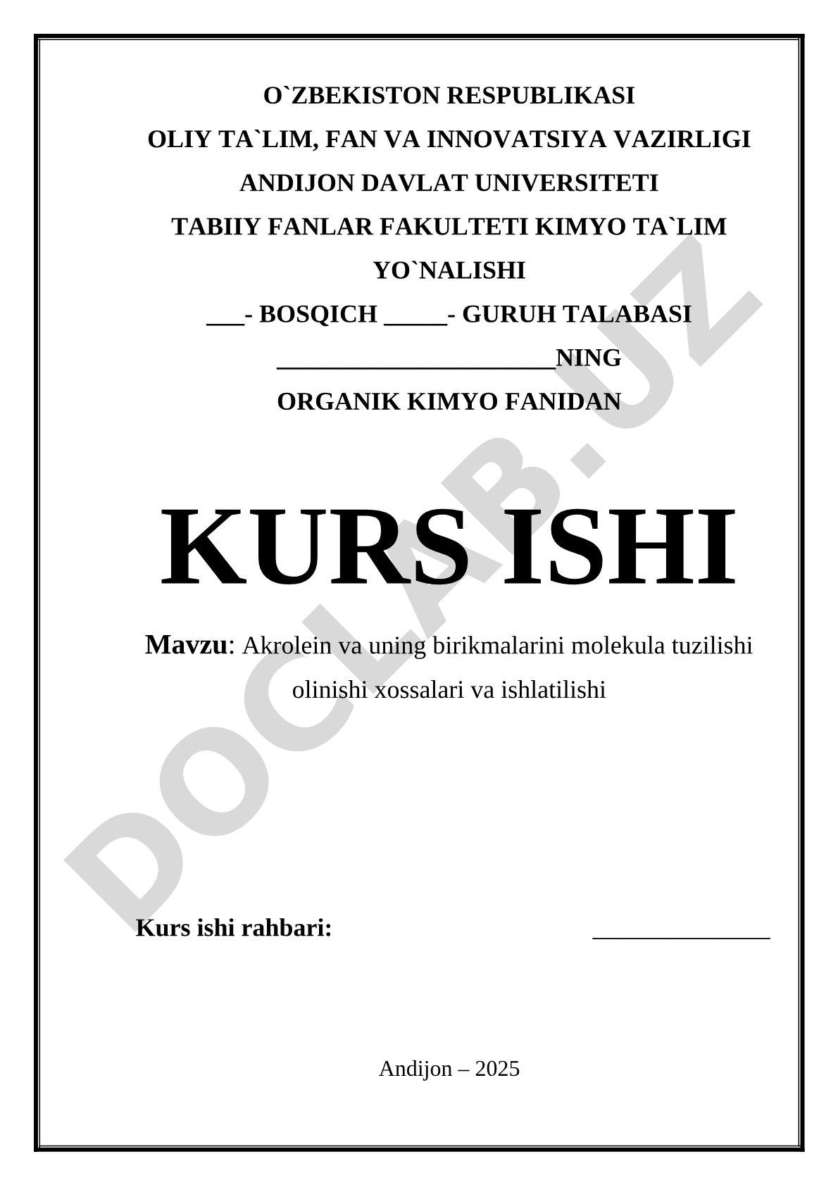 Akrolein va uning birikmalari kurs ishi