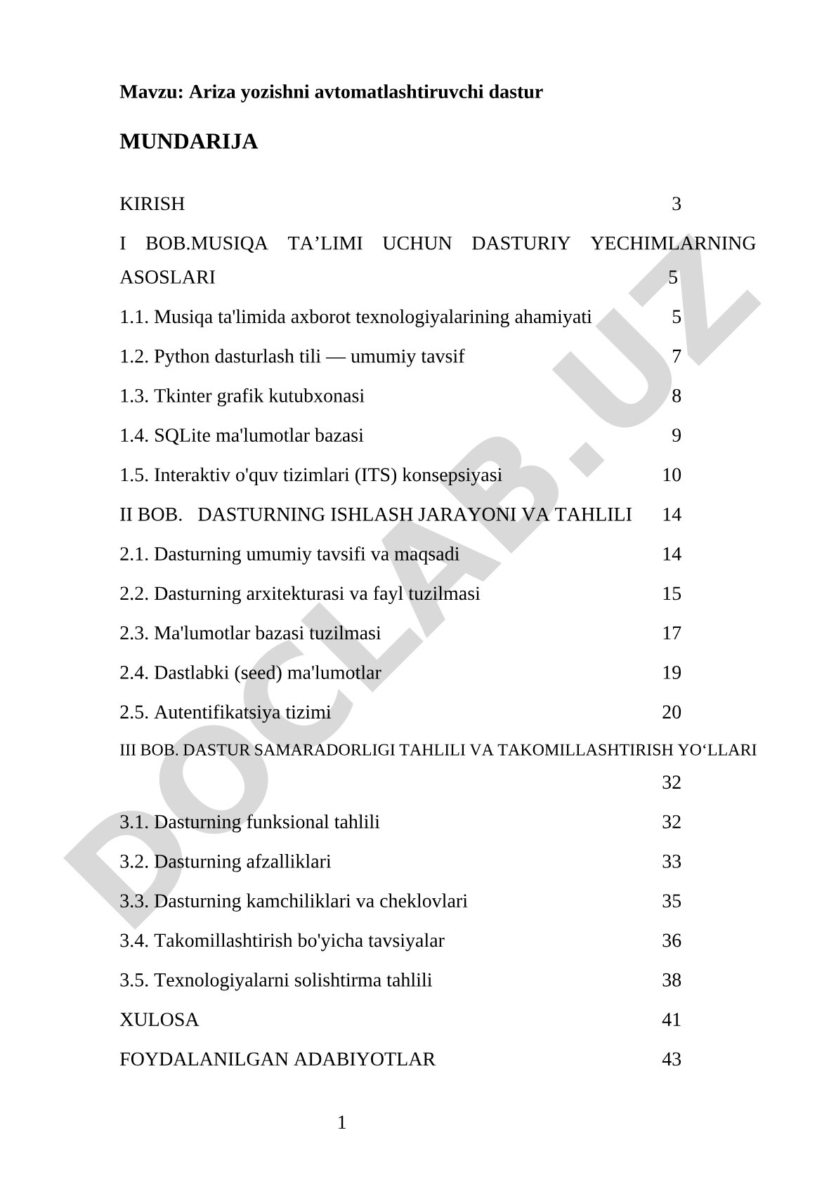 Ariza yozishni avtomatlashtiruvchi dastur