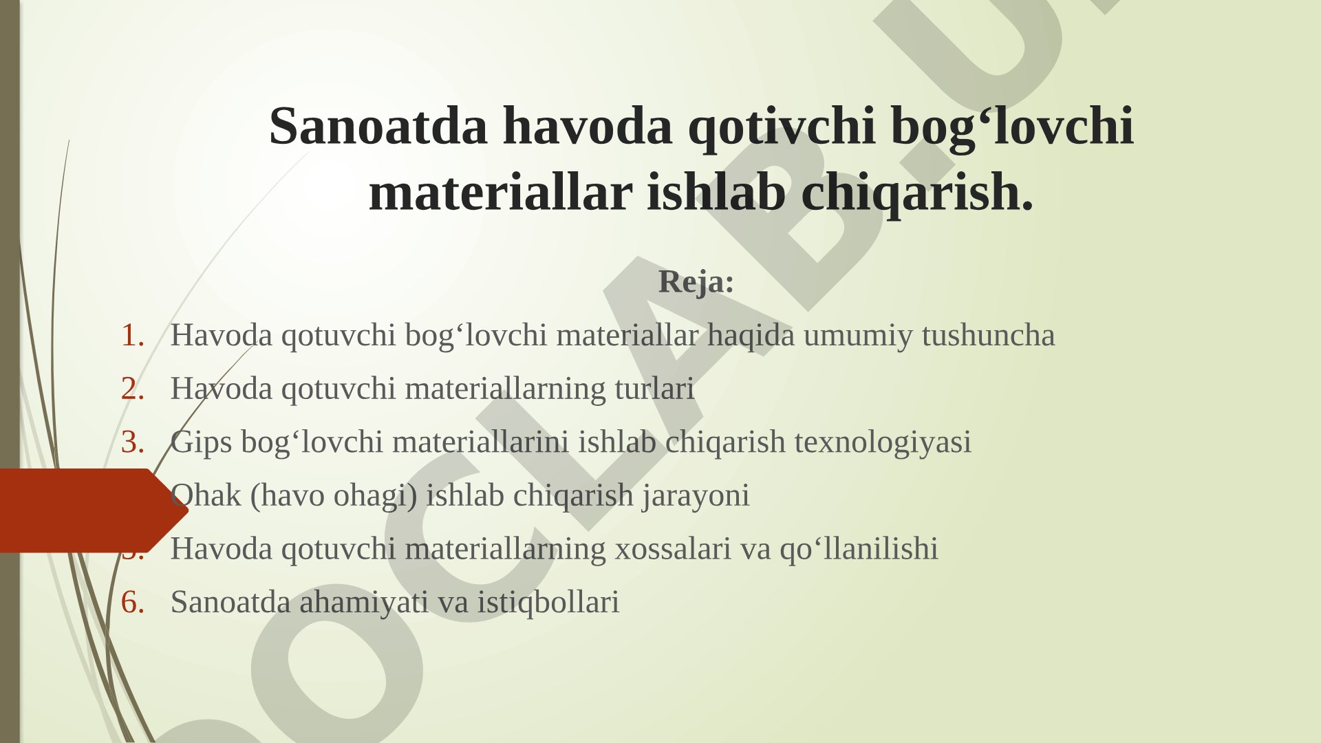 Sanoatda havoda qotivchi bog'lovchi materiallar ishlab chiqarish