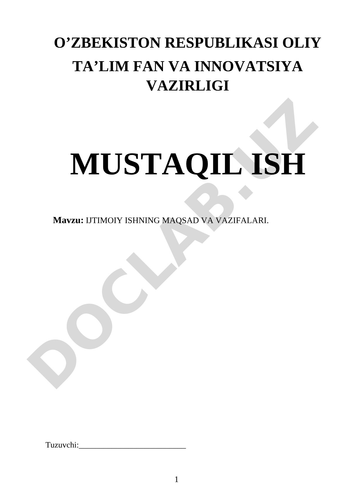 Ijtimoiy Ishning Maqsad va Vazifalari