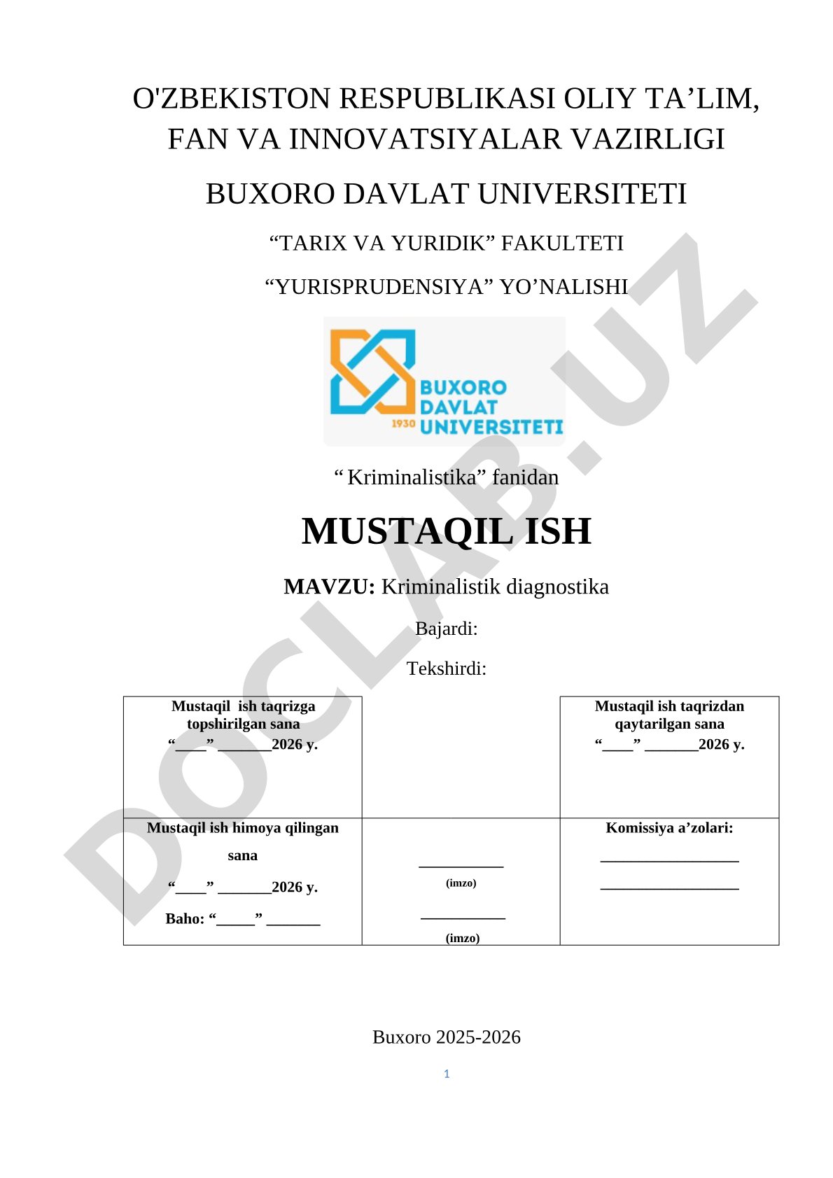 Kriminalistik diagnostika mustaqil ishi