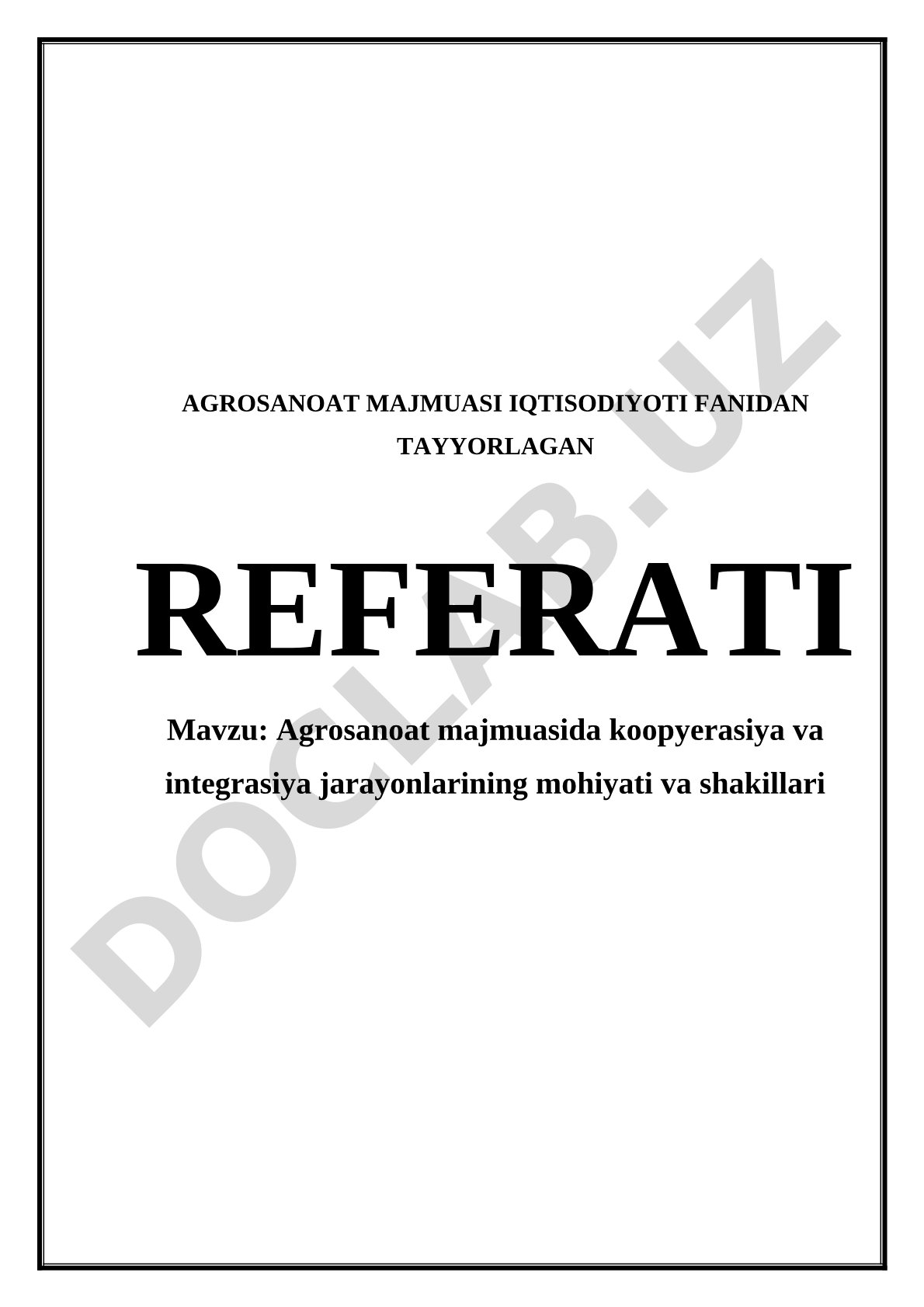 Agrosanoat majmuasida koopyerasiya va integrasiya referati