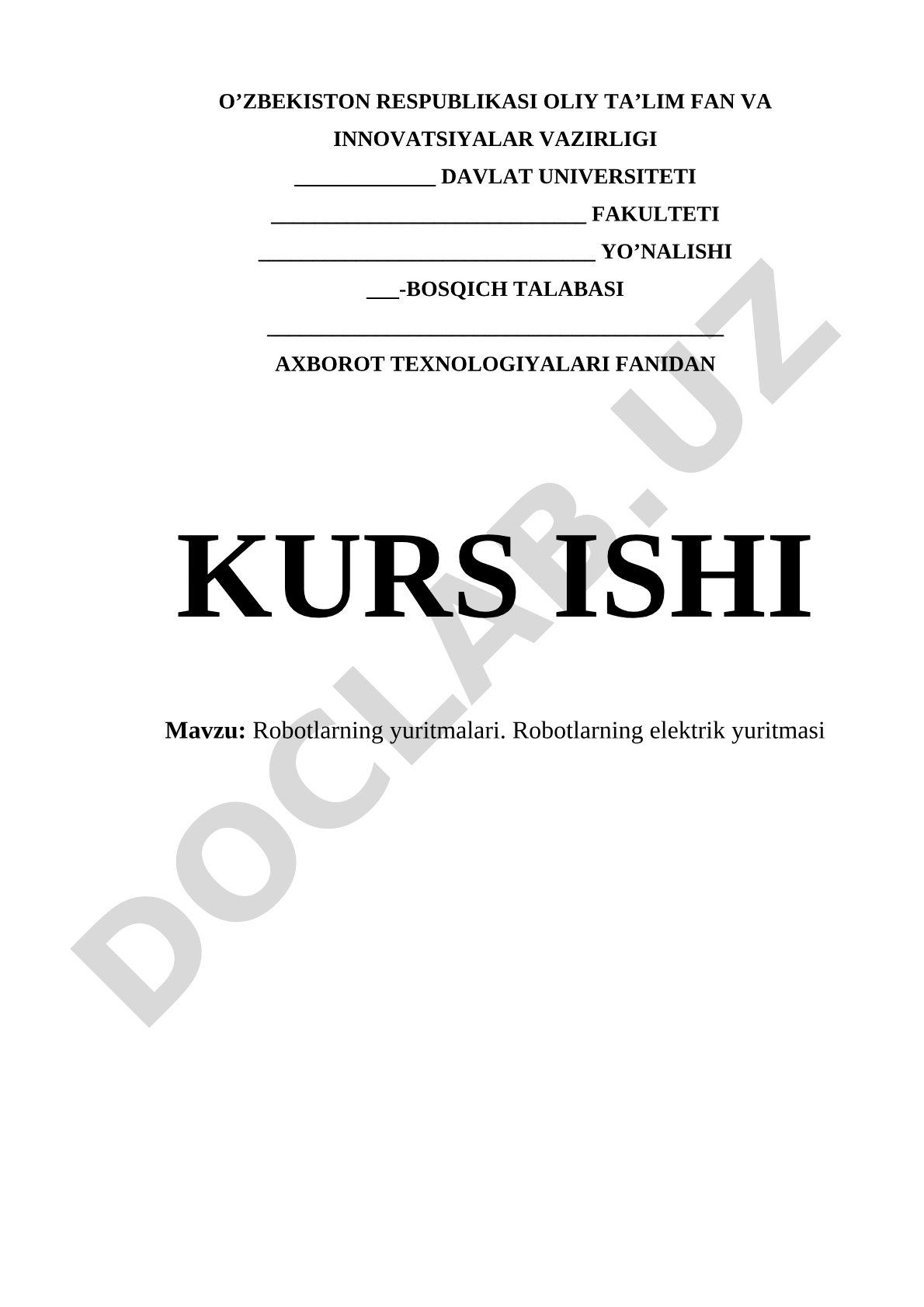 Robotlarning Elektrik Yuritmasi Kurs Ishi
