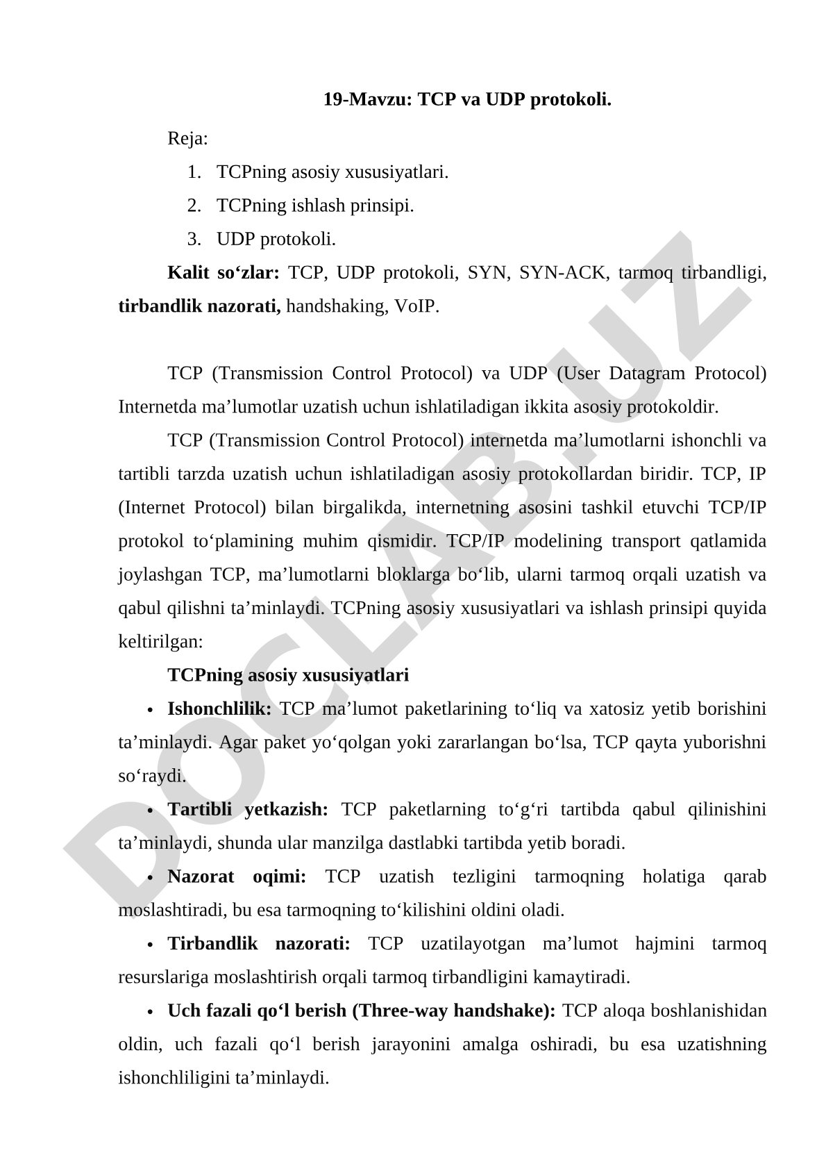 TCP va UDP Protokollari