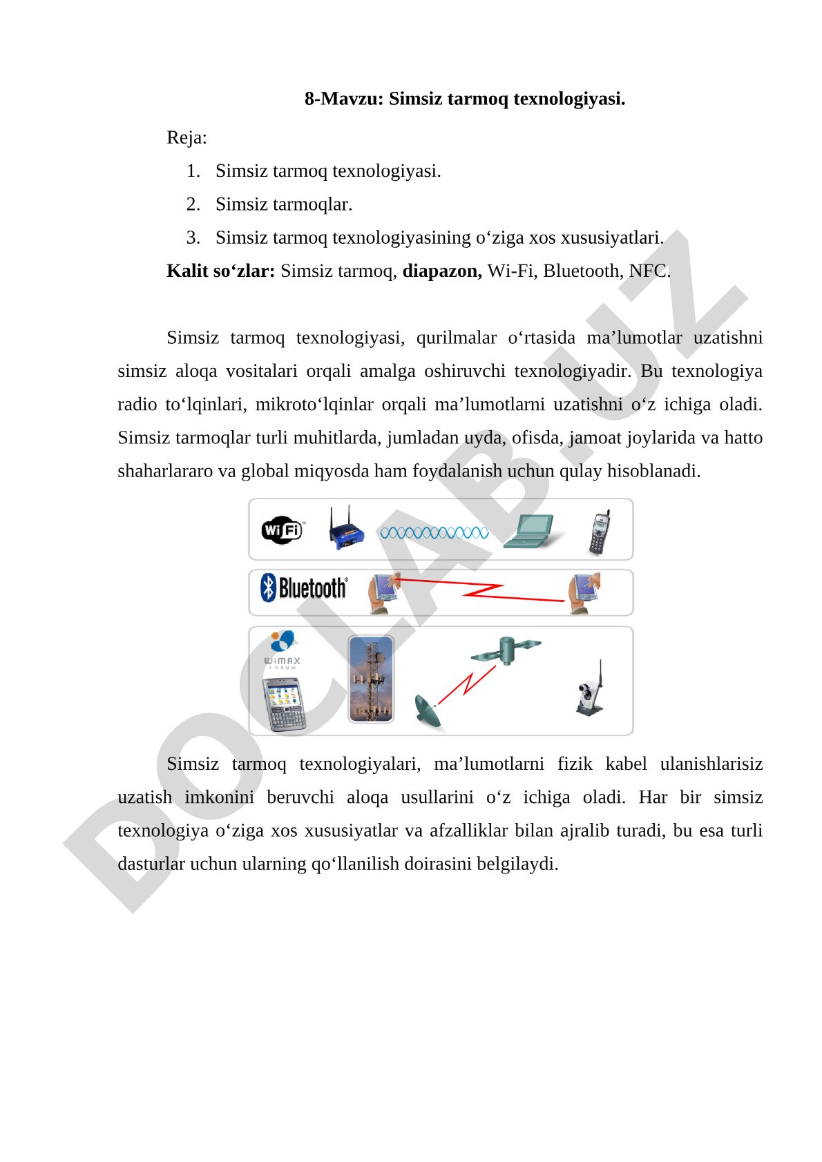 Simsiz Tarmoq Texnologiyasi