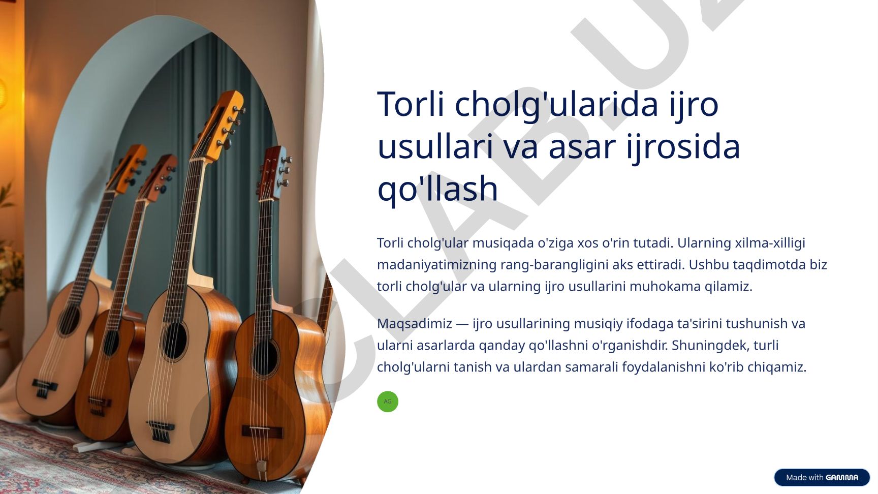 Torli cholg'ularida ijro usullari va asar ijrosida qo'llash