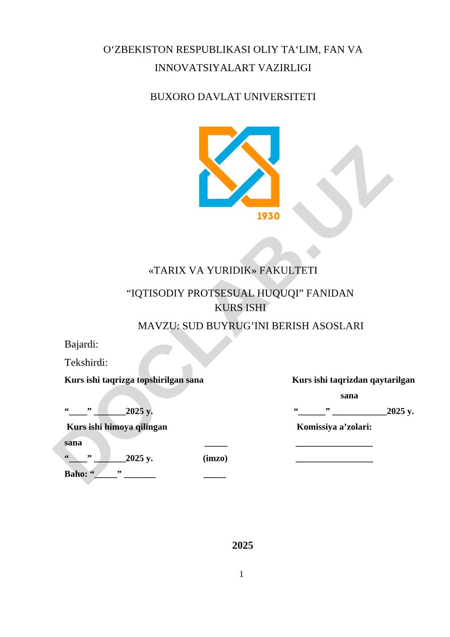 Sud buyrug’ini berish asoslari
