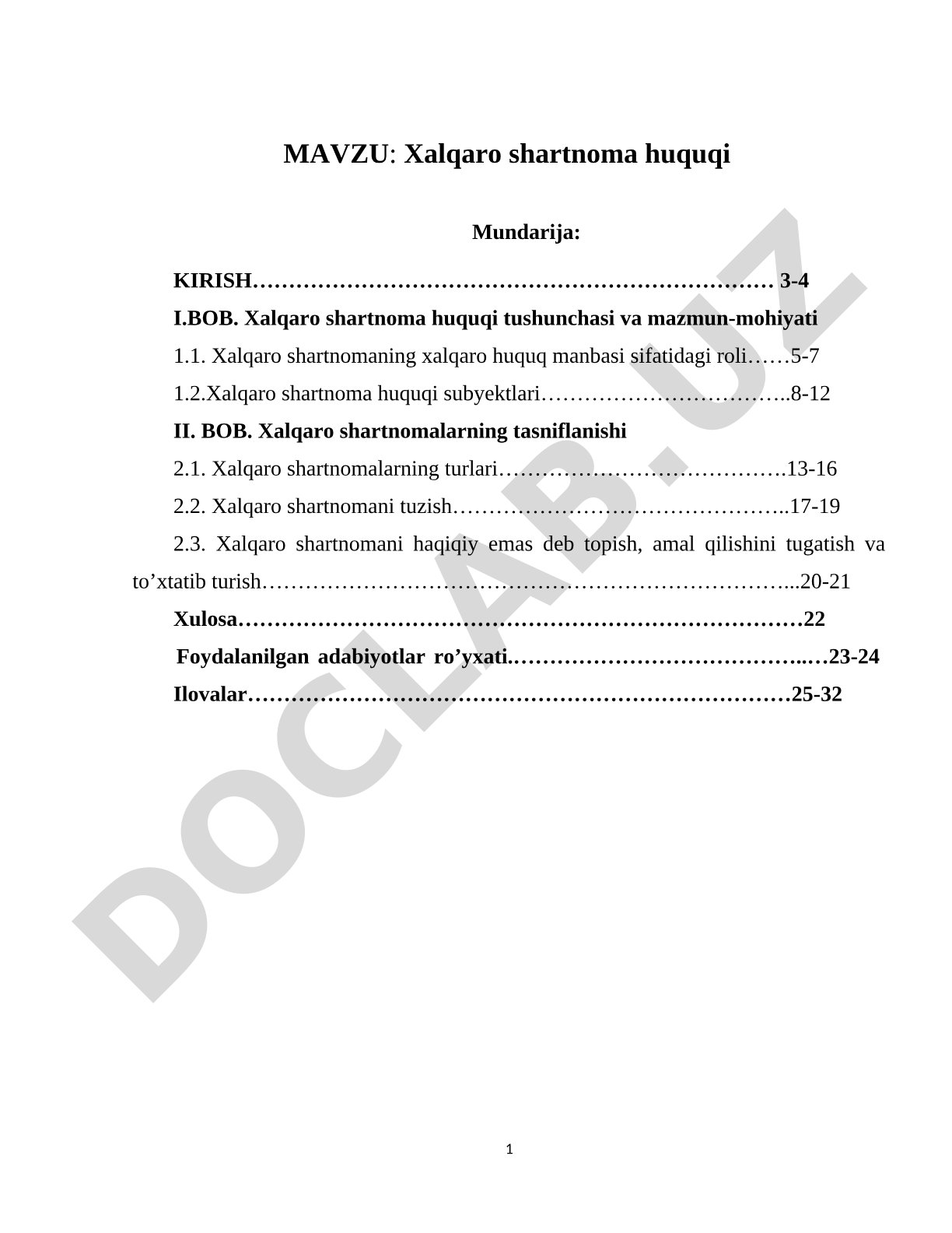 Xalqaro shartnoma huquqi kurs ishi