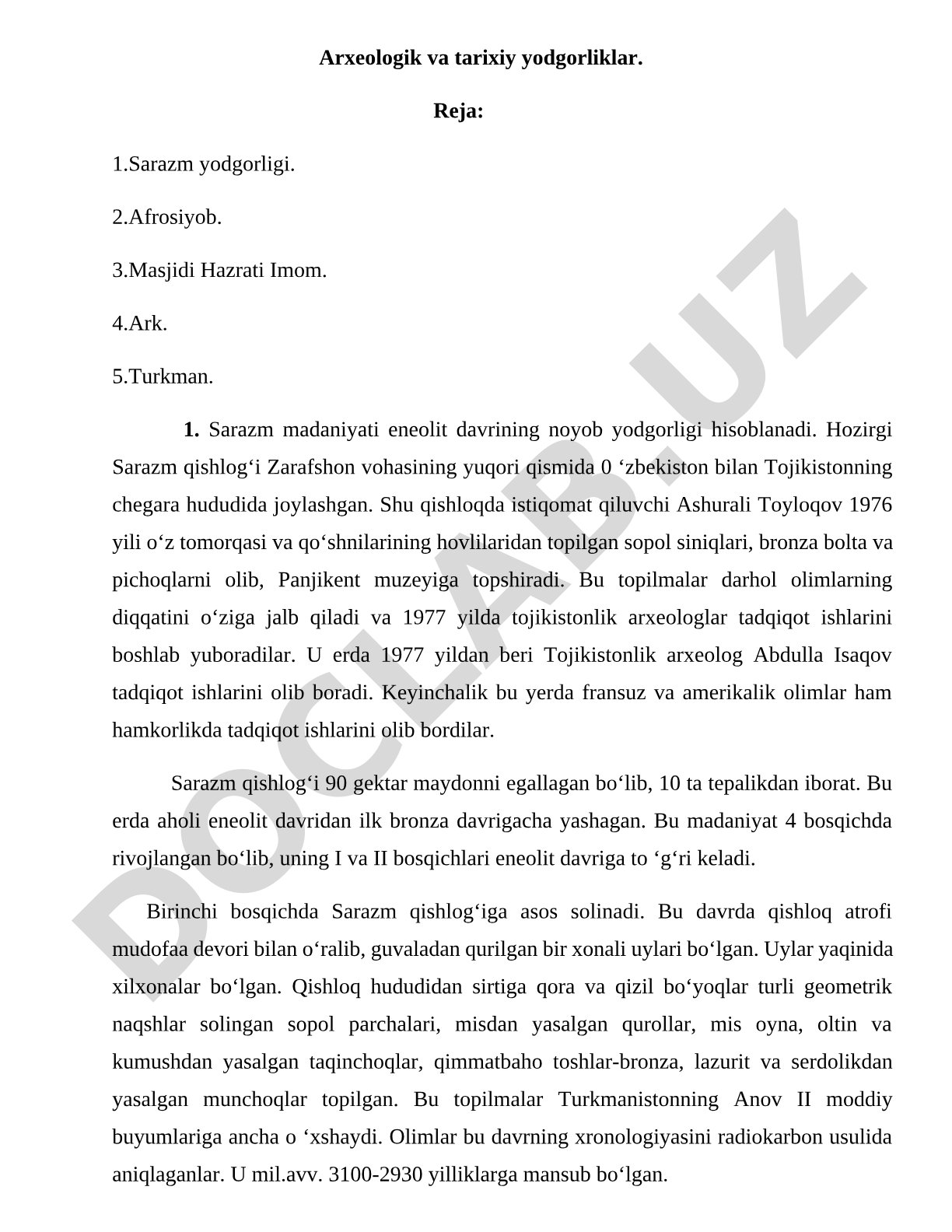 O'zbekiston Arxeologik Yodgorliklari Tadqiqi
