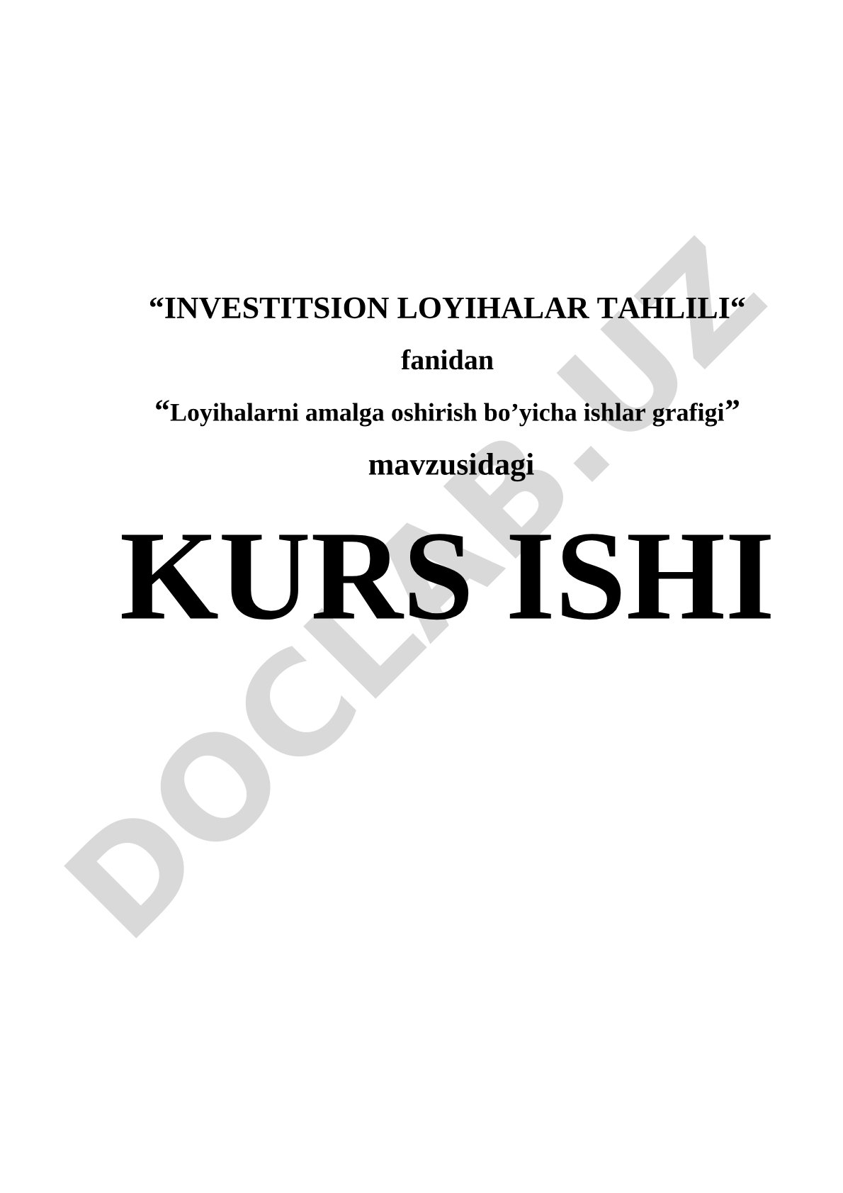 Investitsion Loyihalar Tahlili Kurs Ishi