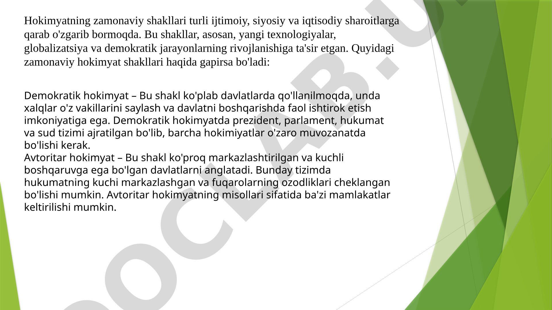 Zamonaviy Hokimyat Shakllari