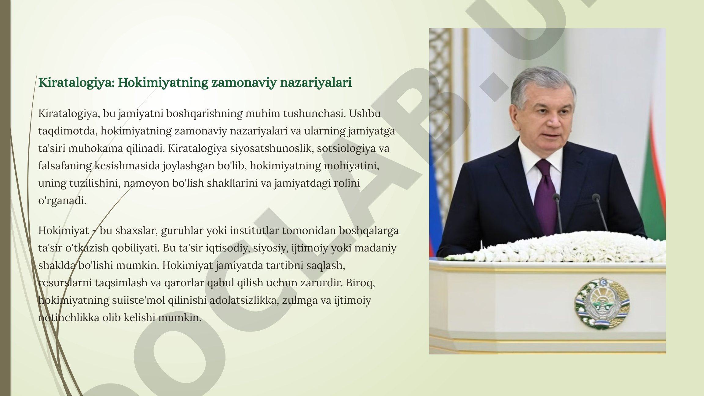 Hokimiyatning Zamonaviy Nazariyalari Taqdimoti
