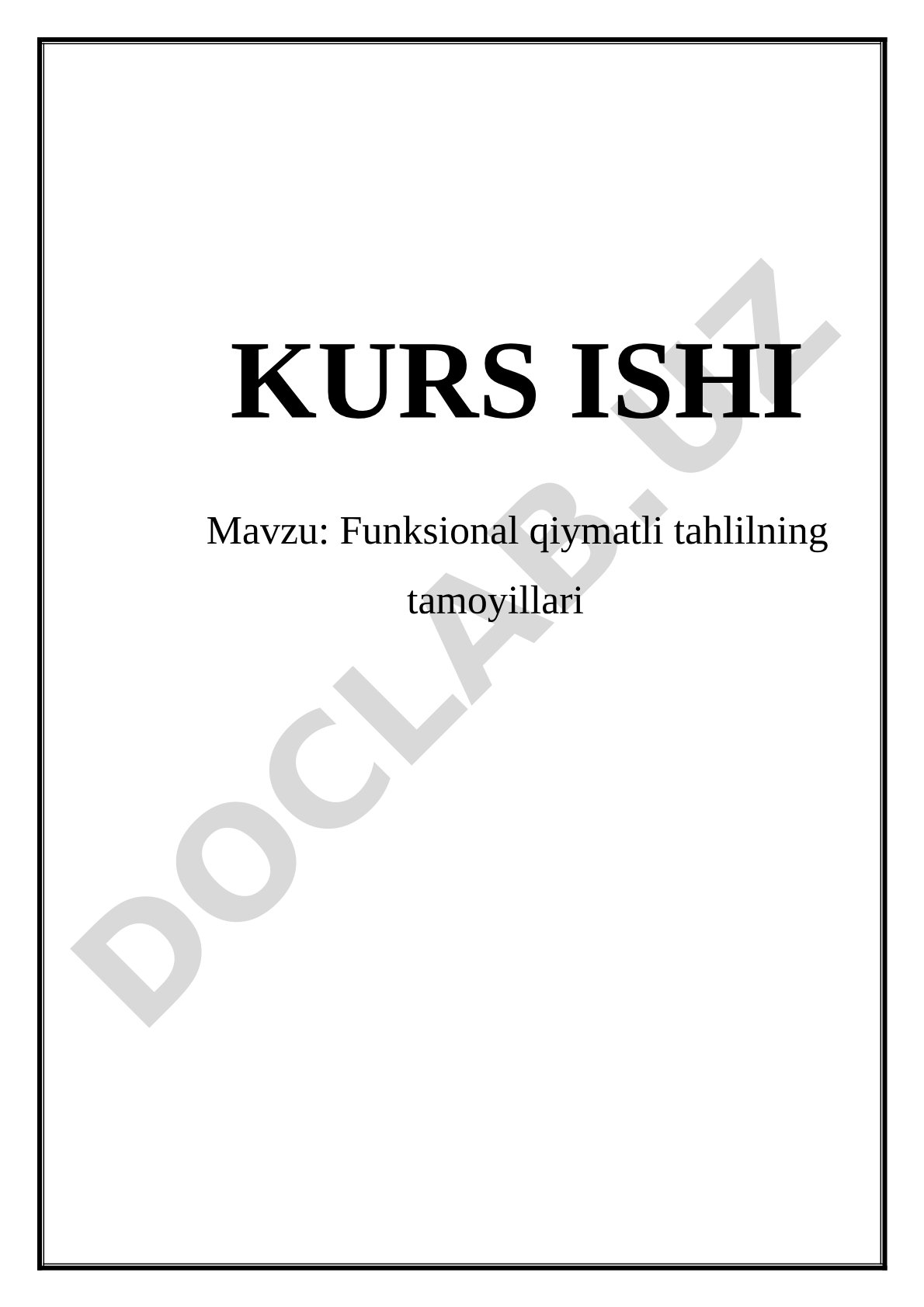 Funksional Qiymat Tahlili Kurs Ishi