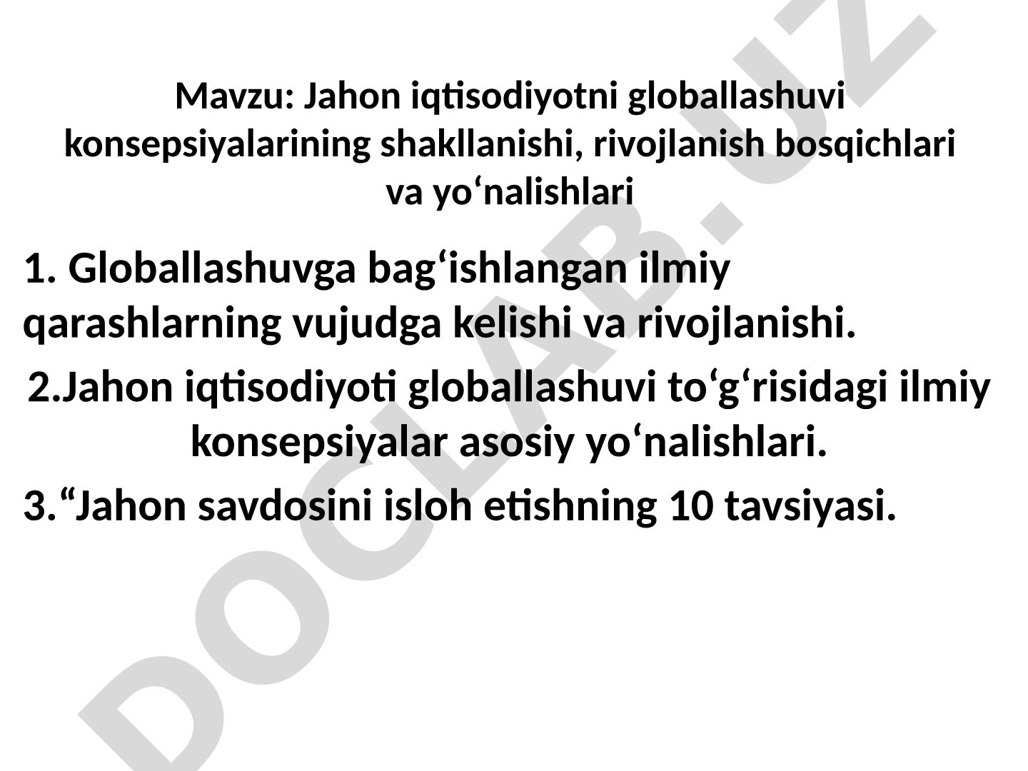 Jahon iqtisodiyoti globallashuvi konsepsiyalari