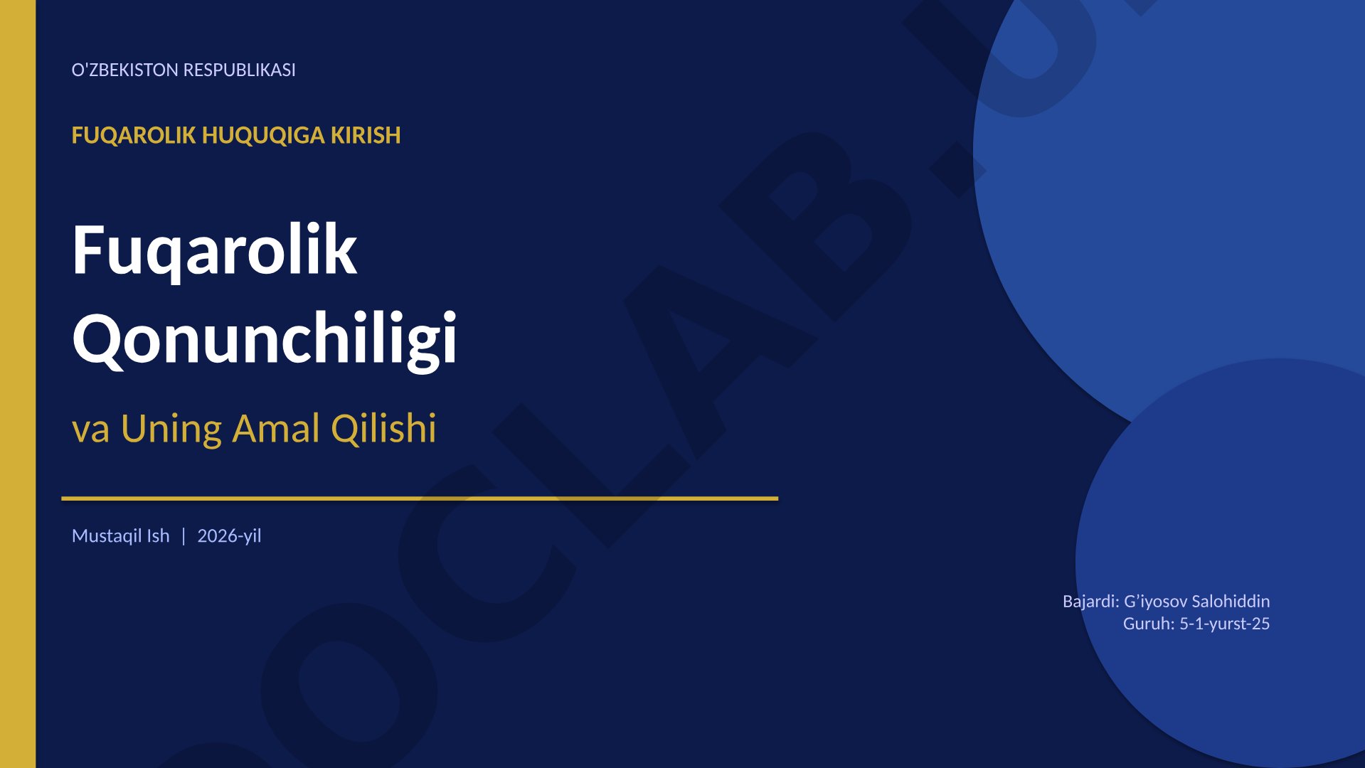 O'zbekiston Respublikasi fuqarolik huquqiga kirish