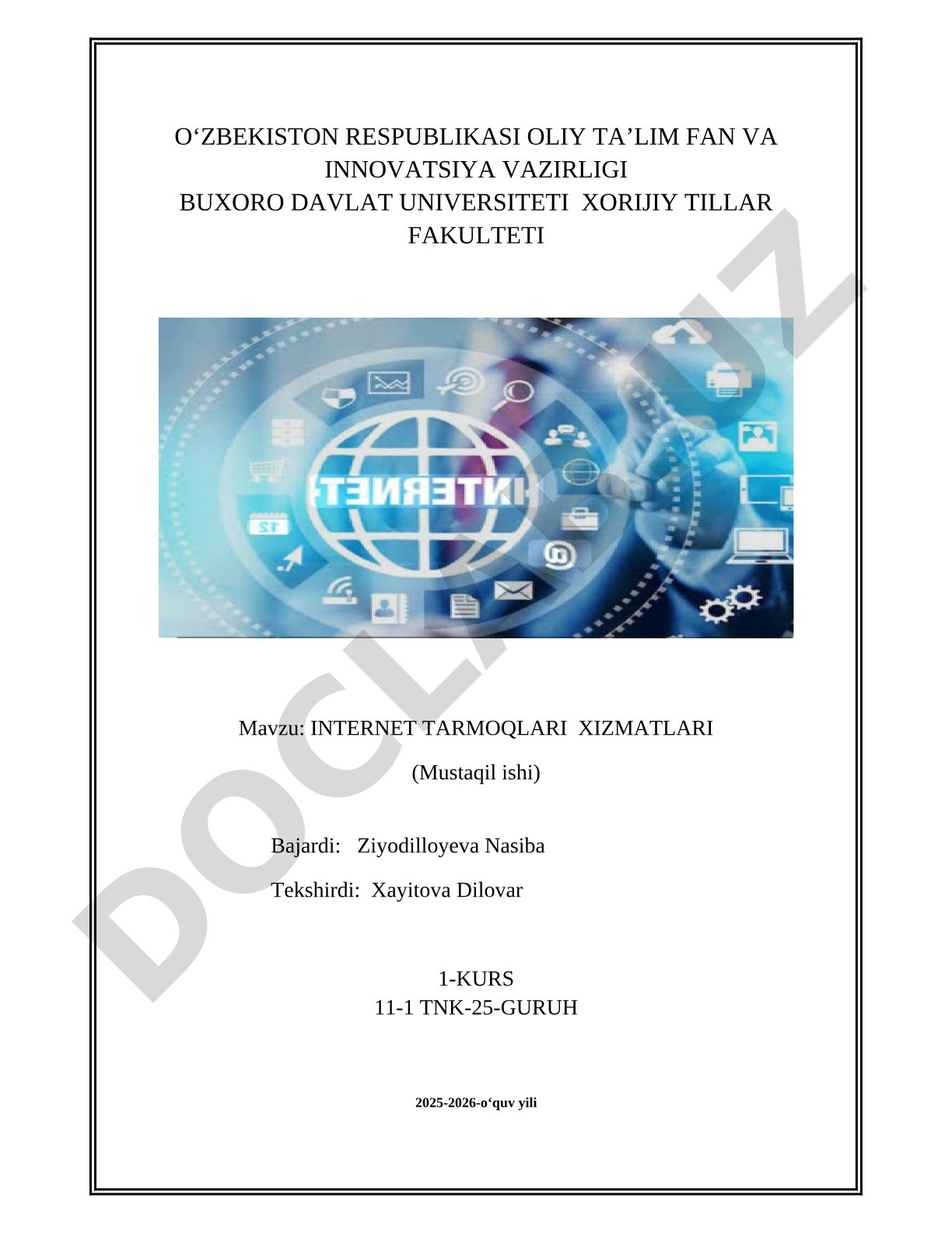 Internet tarmoqlari xizmatlari mustaqil ishi