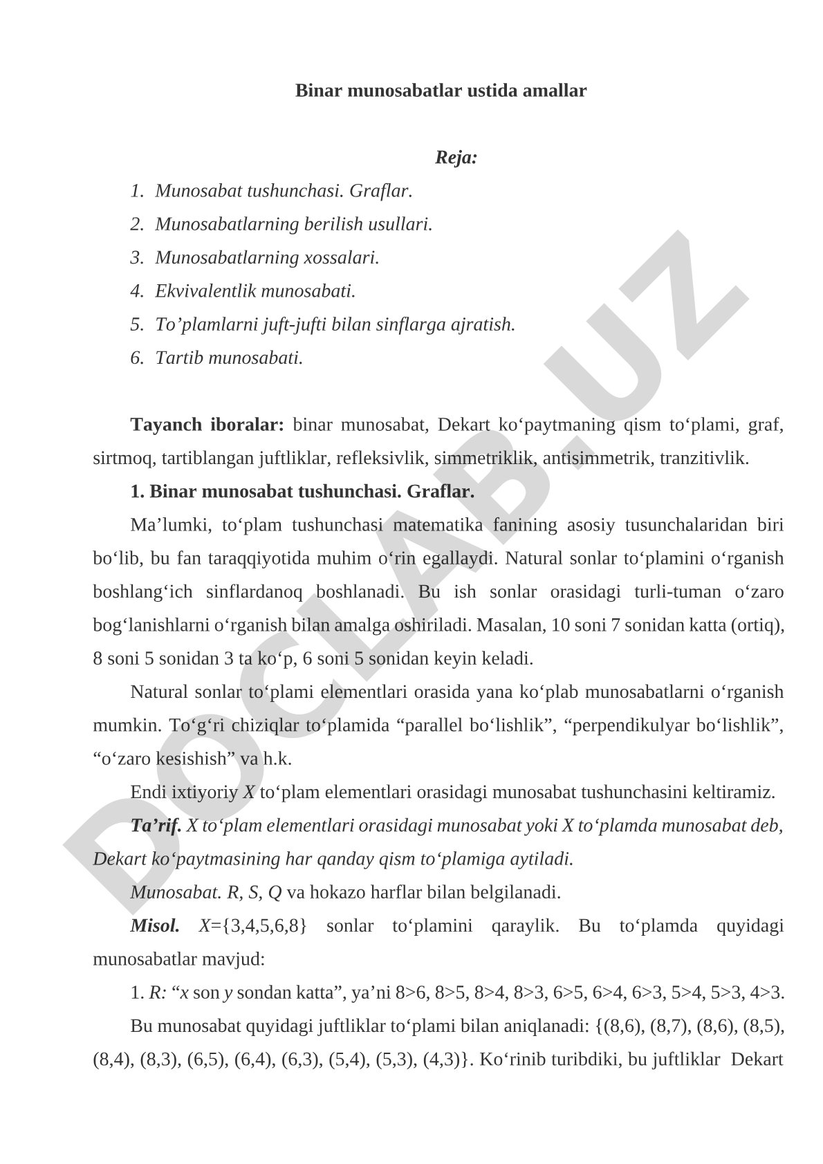 Binar Munosabatlar Dars Ishlanmasi