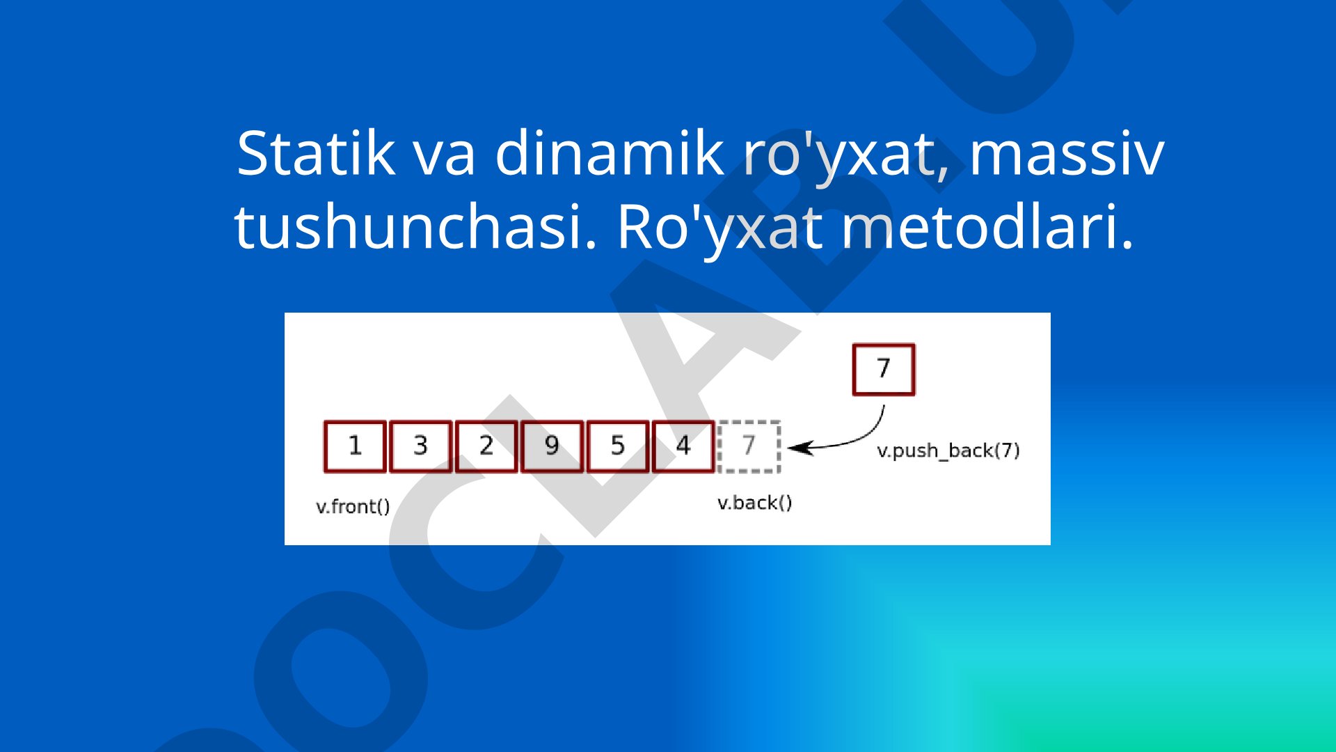 Massivlar va Statik Ro'yxatlar