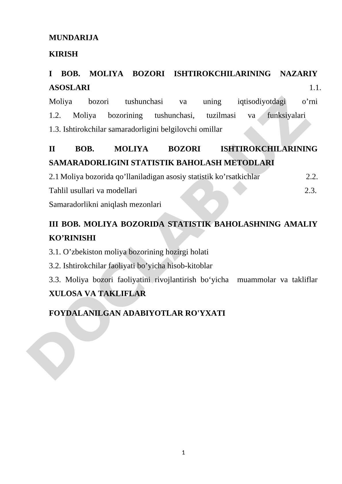 Moliya Bozori Samaradorligi Statistik Baholash