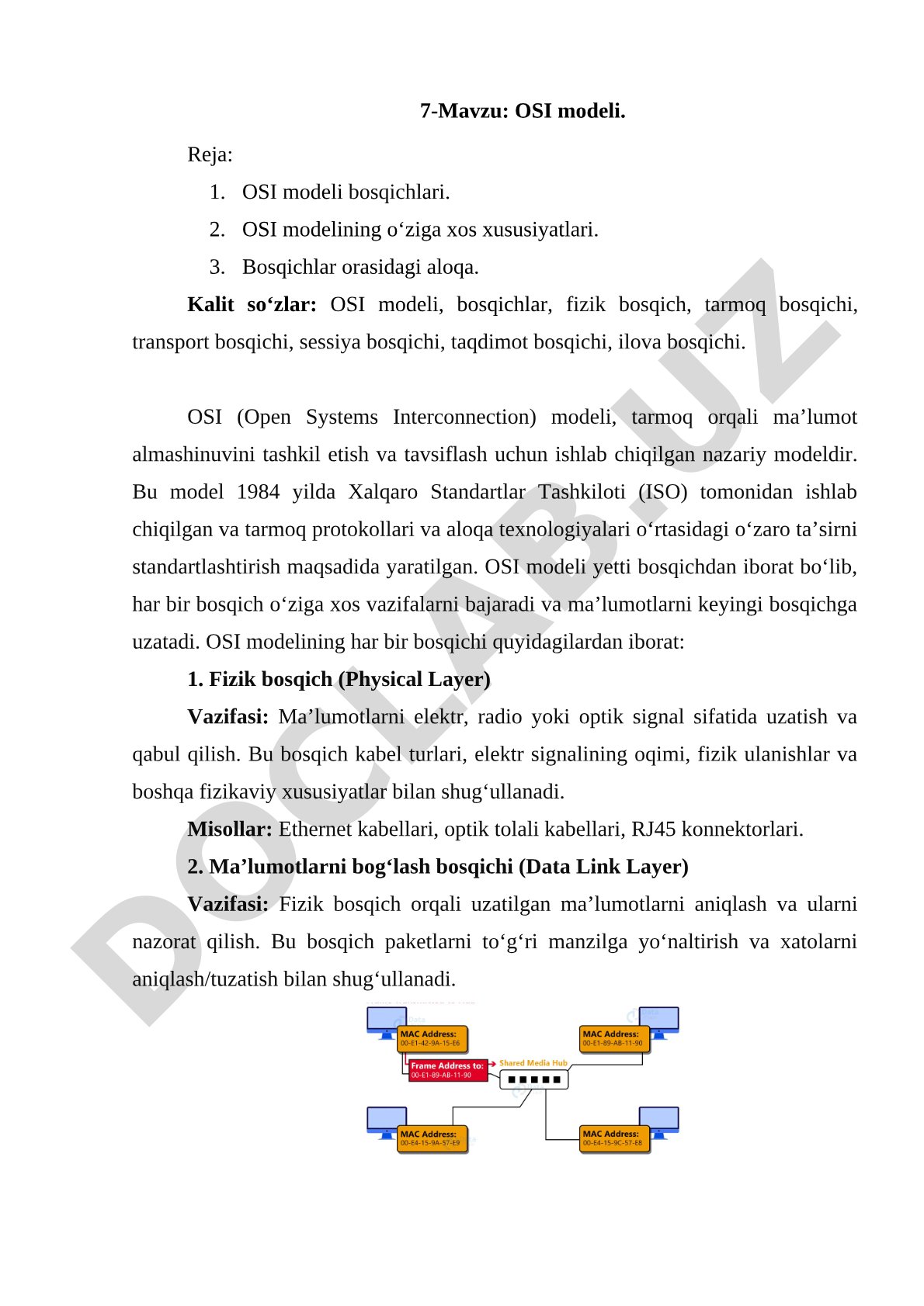 OSI Modeli Dars Ishlanmasi