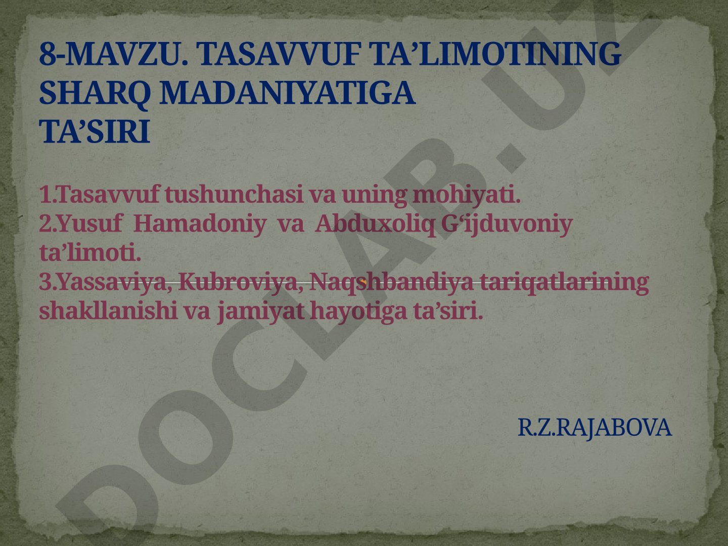 Tasavvuf ta'limoti va Sharq madaniyati
