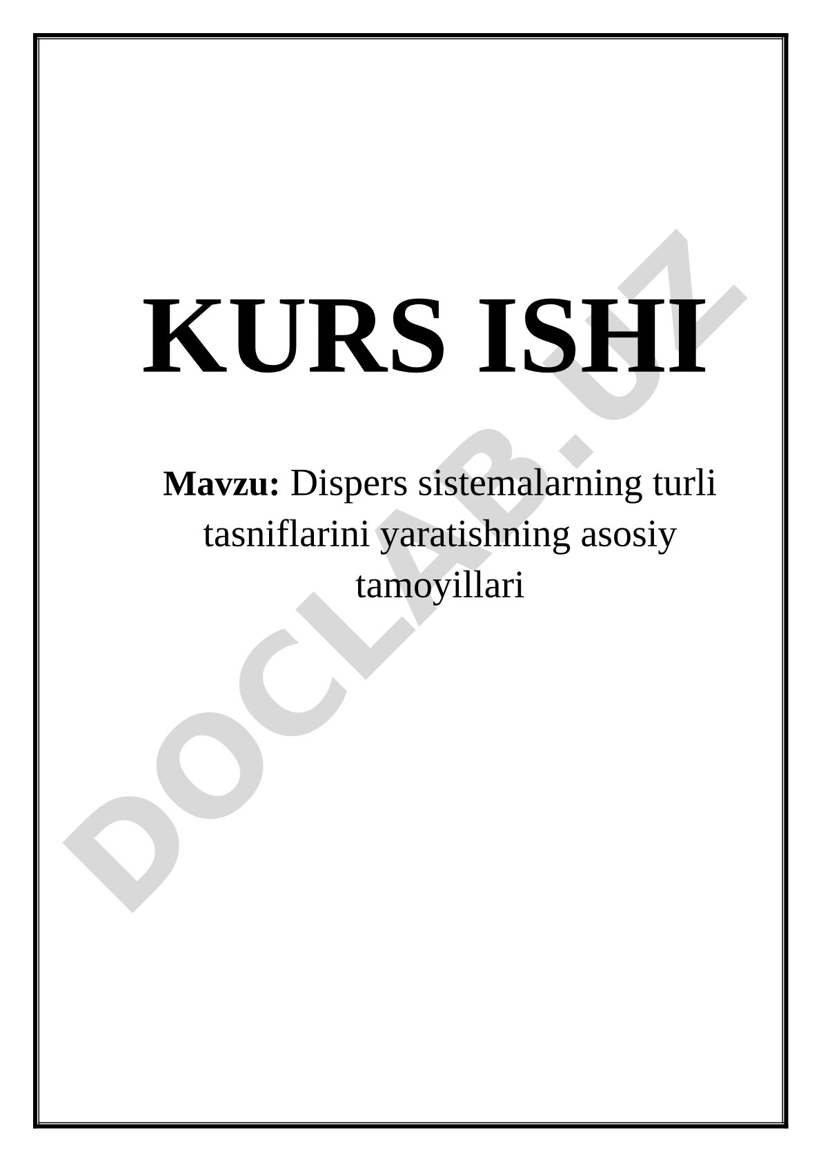 Dispers Sistemalar Tasnifi