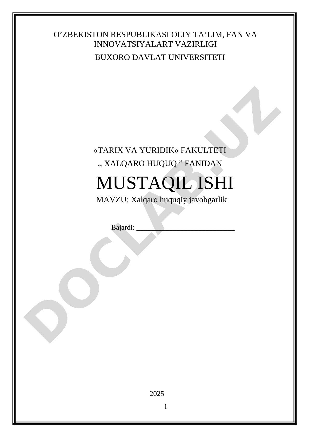 Xalqaro huquqiy javobgarlik mustaqil ishi