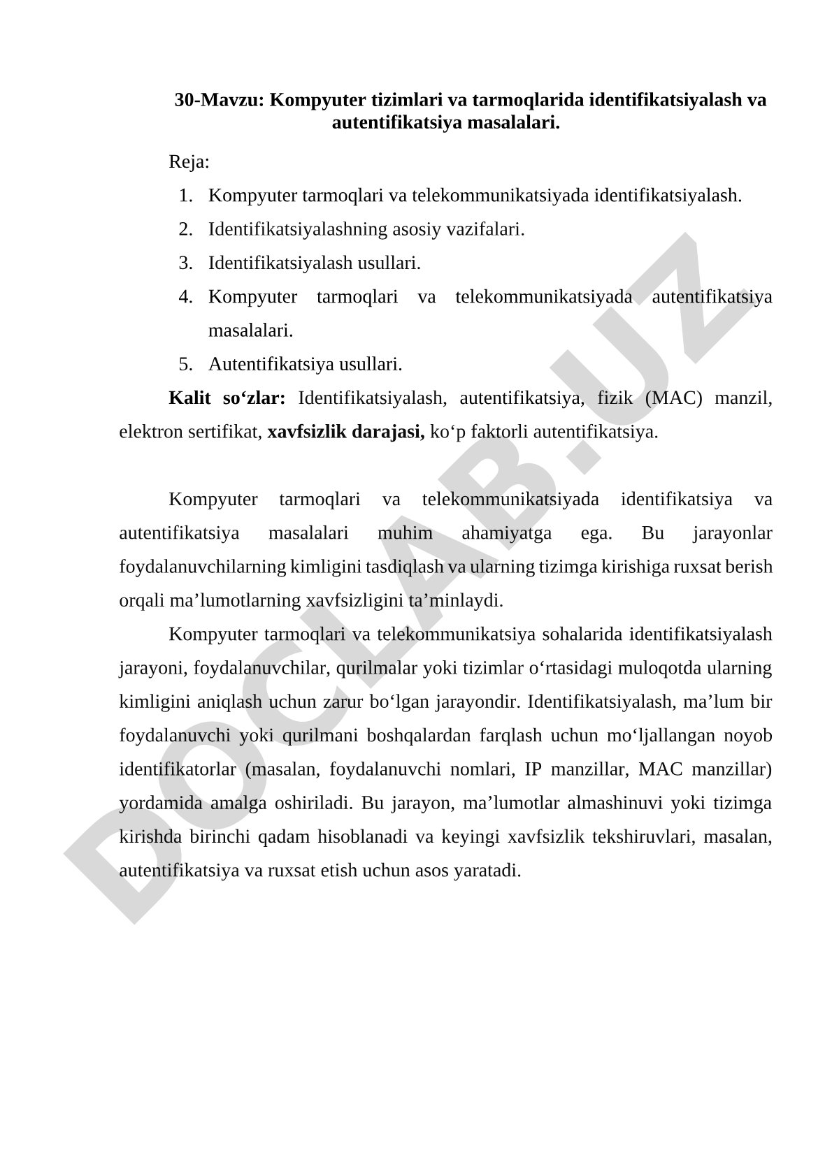 Identifikatsiya va Autentifikatsiya Masalalari