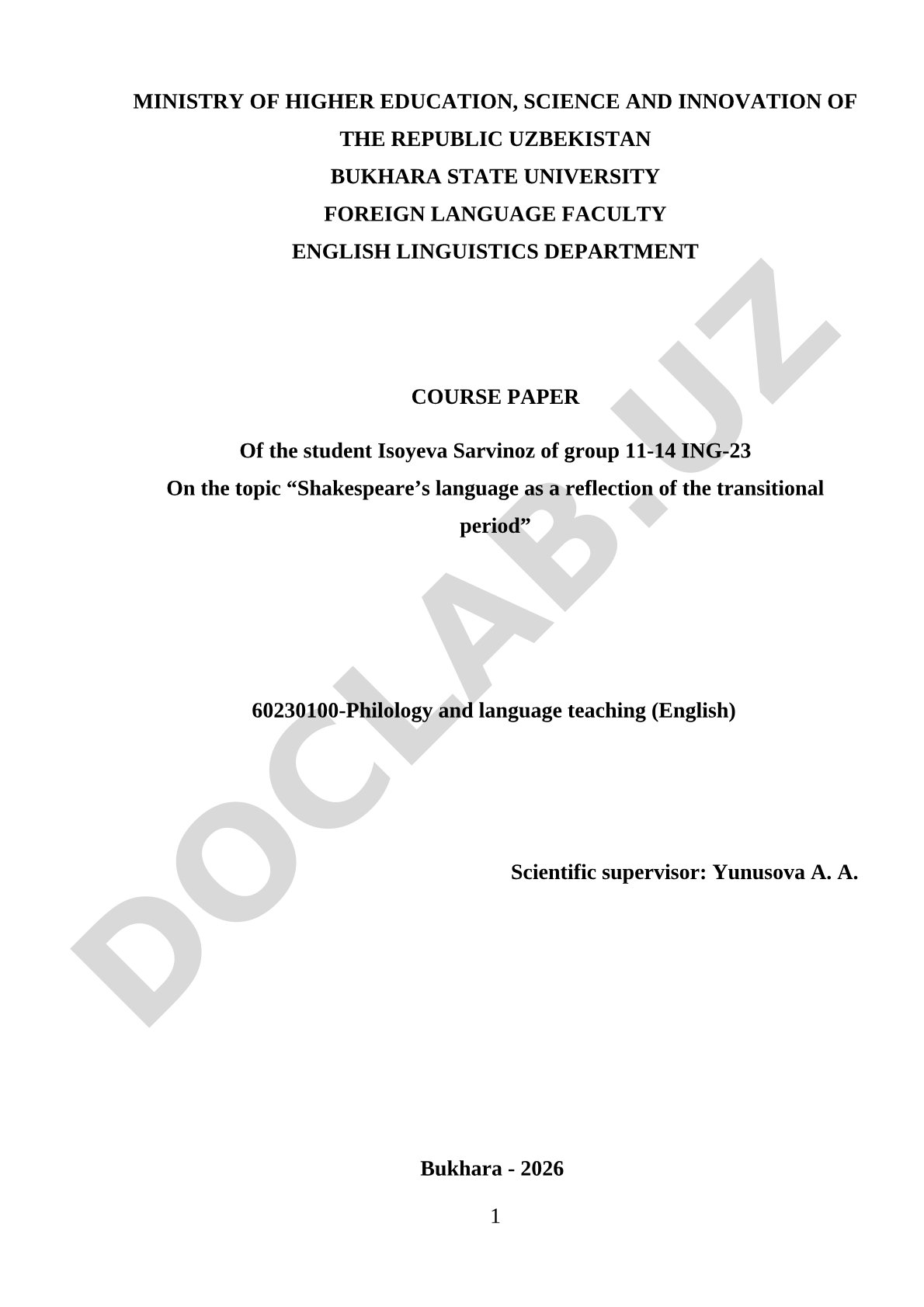 Shakespeare’s language as a reflection of the transitional period
