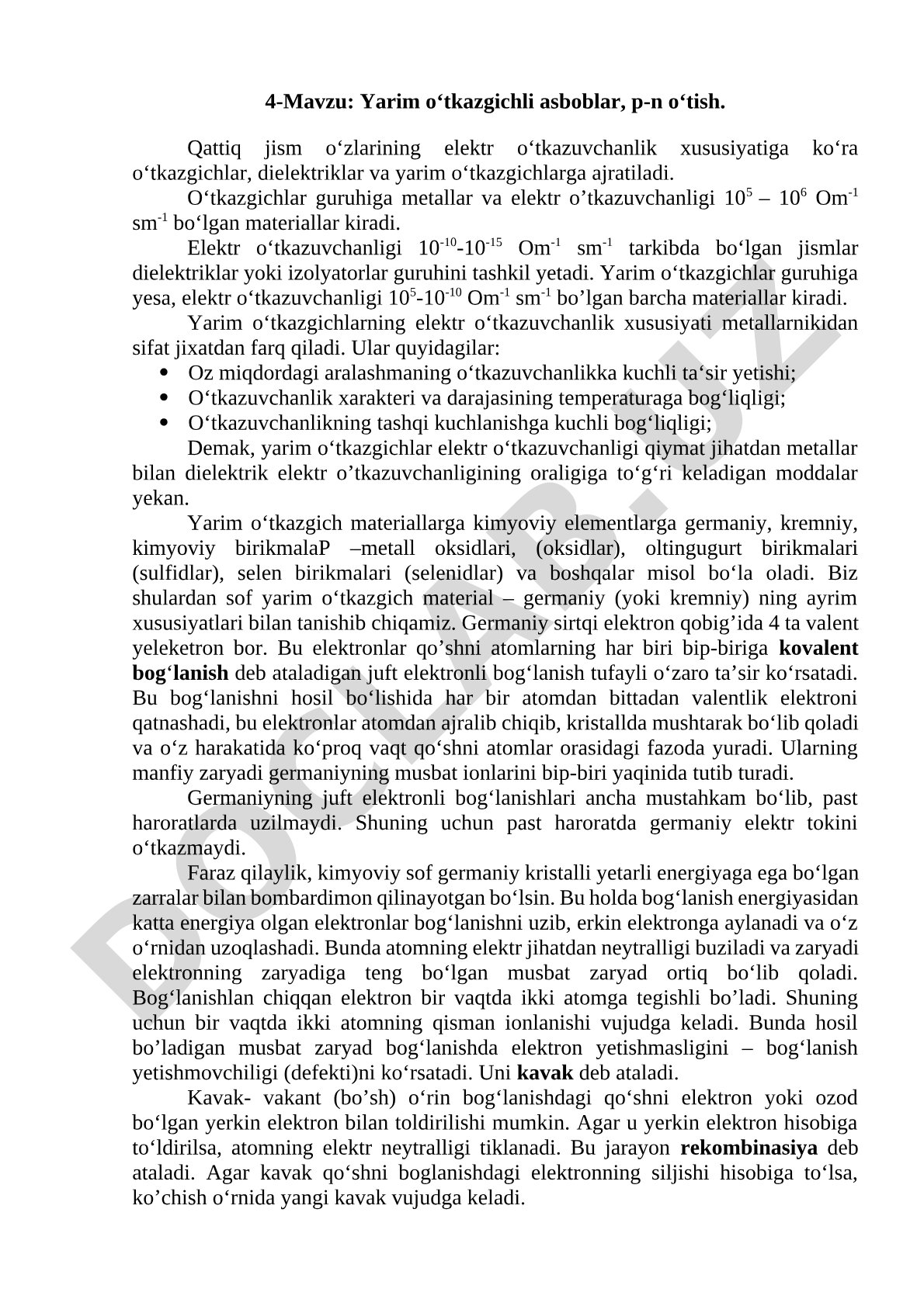 Yarim o'tkazgichlar va p-n o'tish