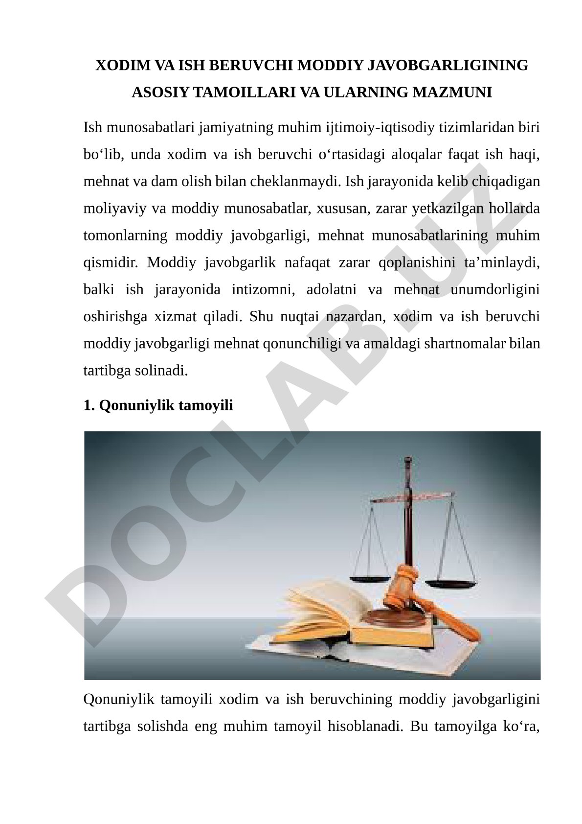 Xodim va Ish Beruvchi Moddiy Javobgarligi