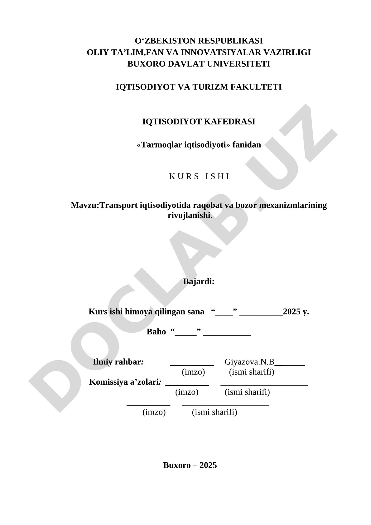 Transport iqtisodiyotida raqobat va bozor mexanizmlarining rivojlanishi