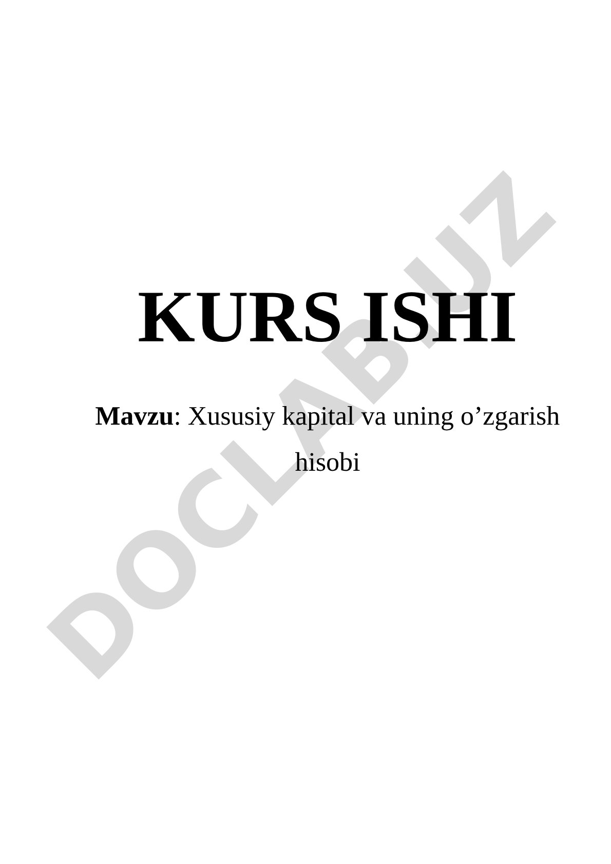 Xususiy kapital va uning o'zgarish hisobi
