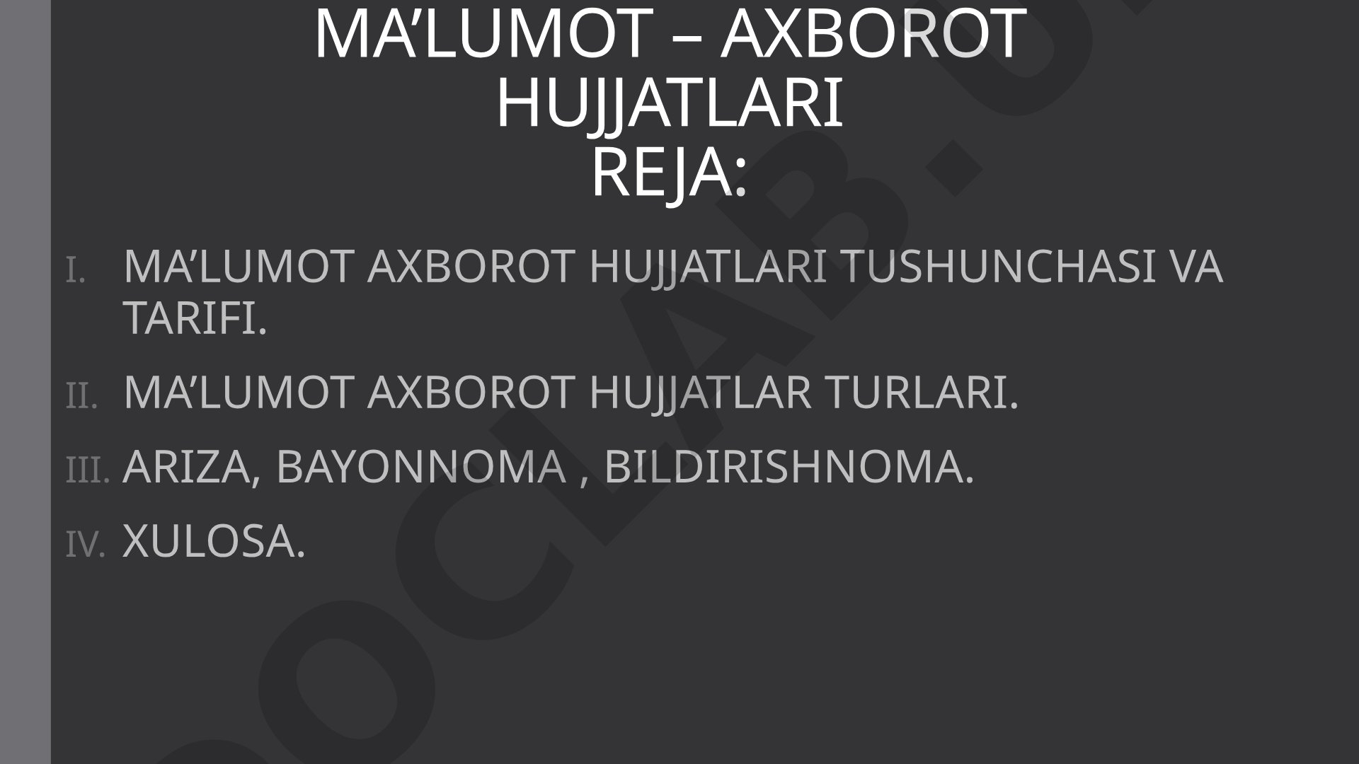 Ma'lumot-axborot hujjatlari rejasi