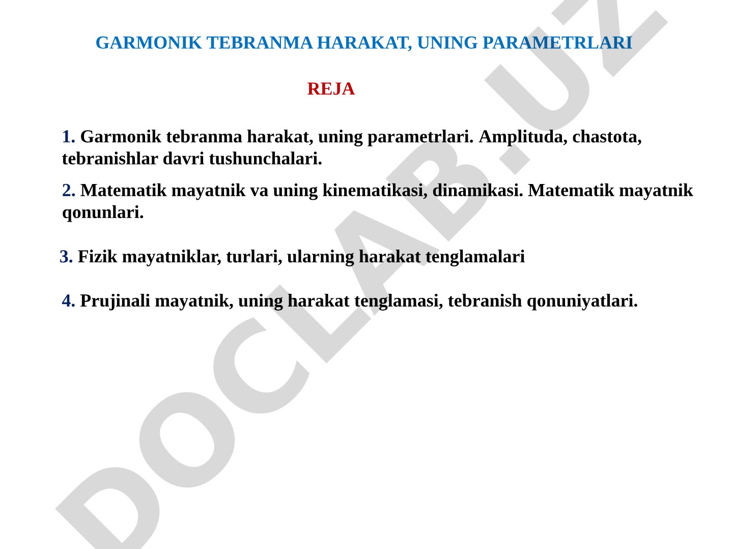Garmonik tebranma harakat va mayatniklar