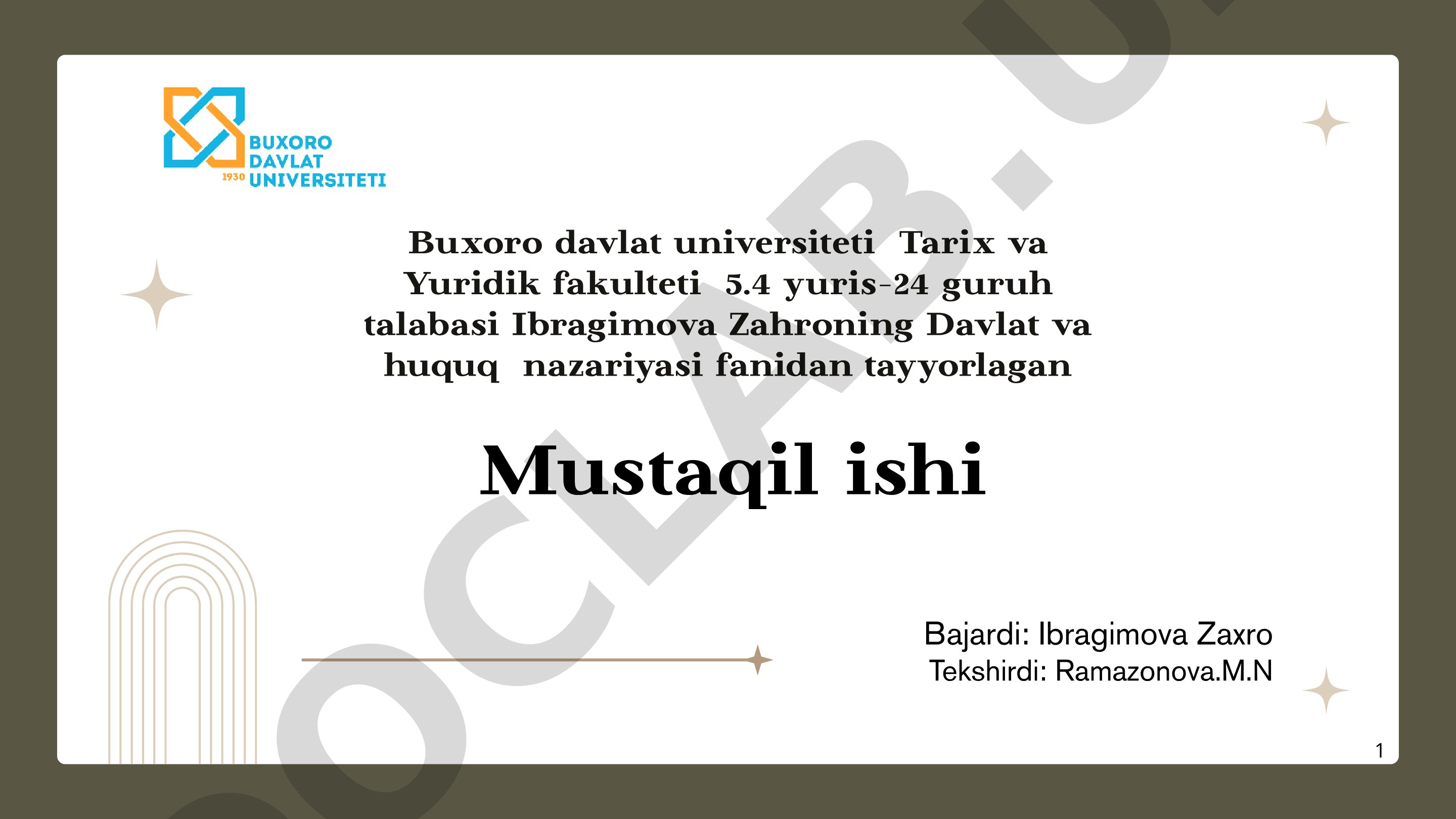 Davlat va huquq nazariyasi mustaqil ishi