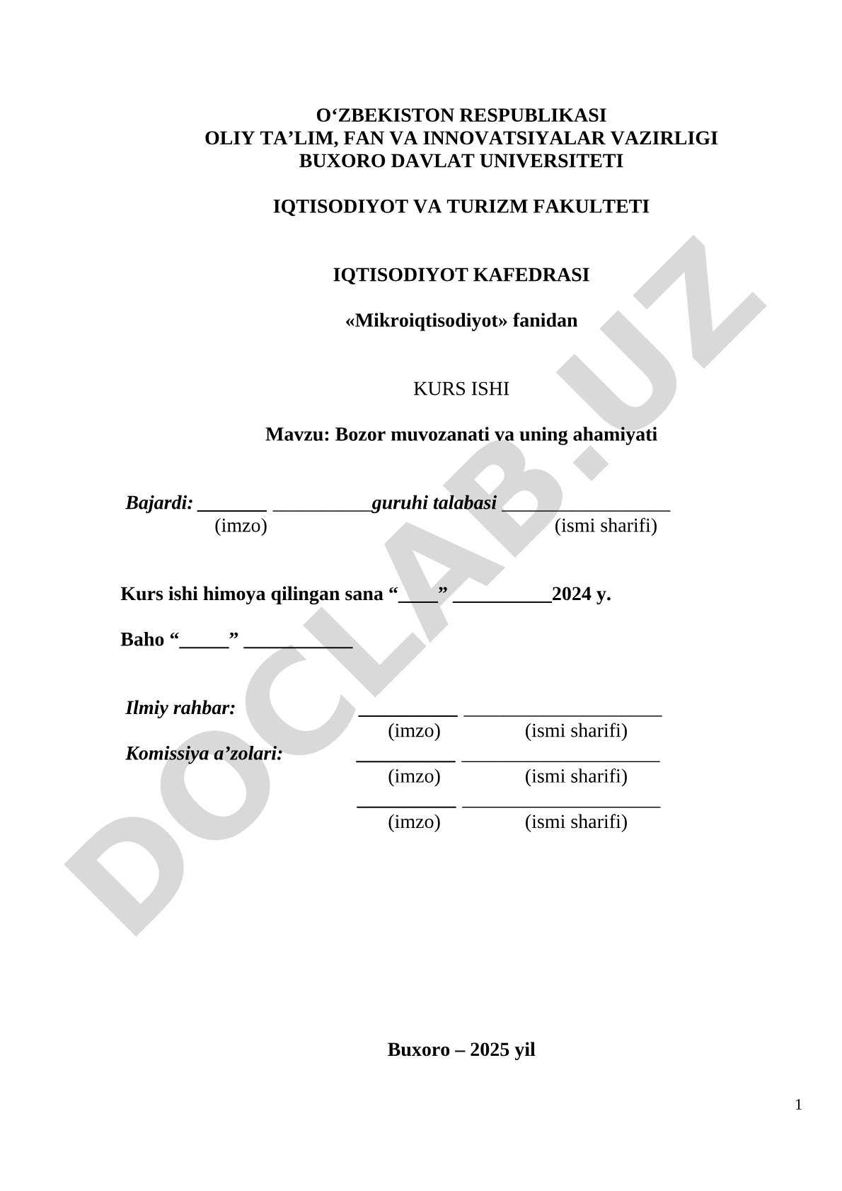 Bozor muvozanati va uning ahamiyati kurs ishi