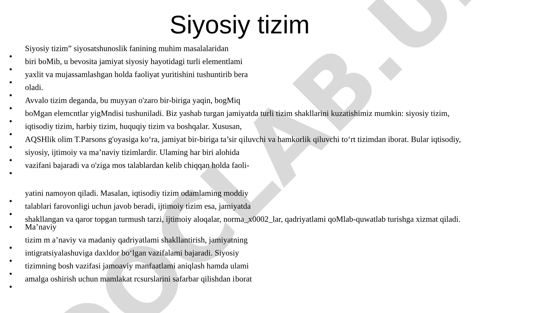 Siyosiy Tizim Tahlili