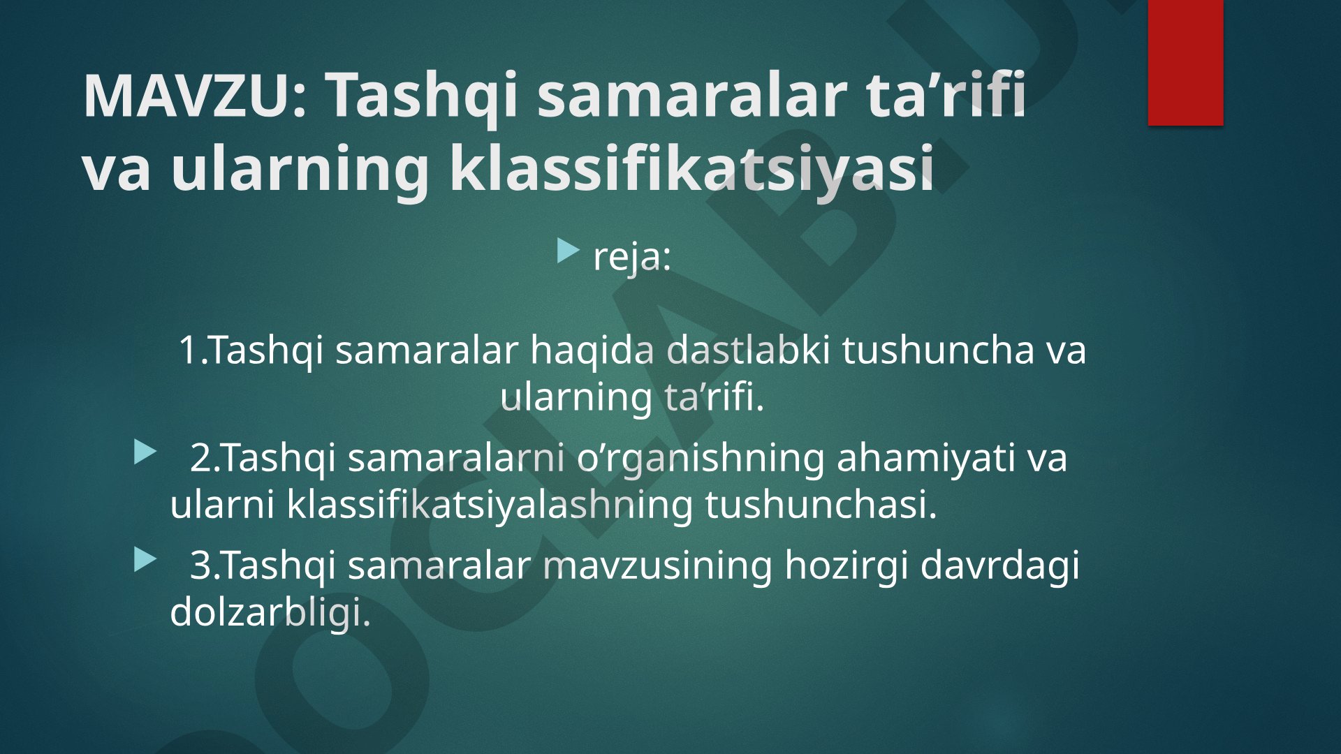 Tashqi Samaralar Ta'rifi va Klassifikatsiyasi