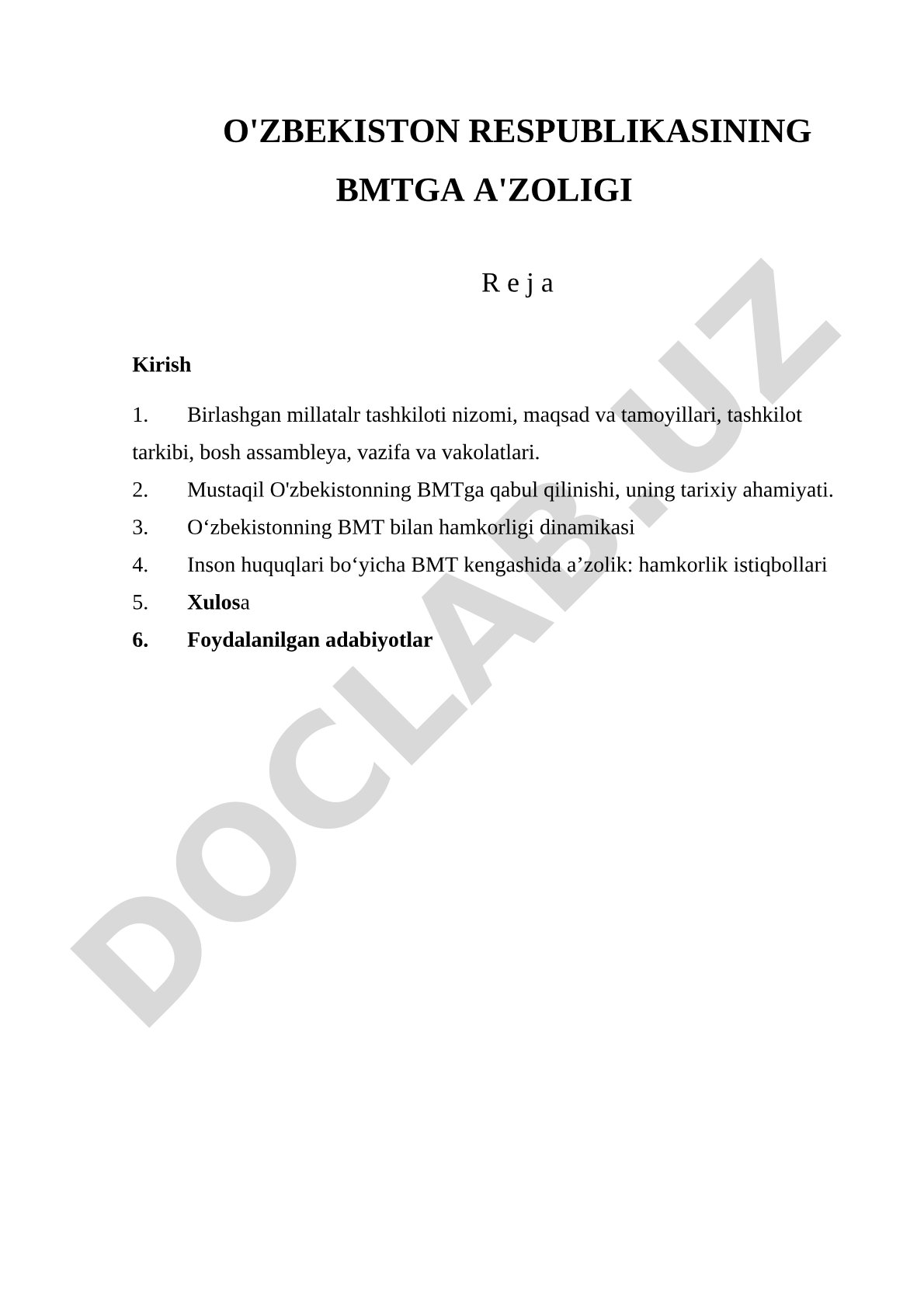 O'zbekistonning BMTga a'zoligi va hamkorligi